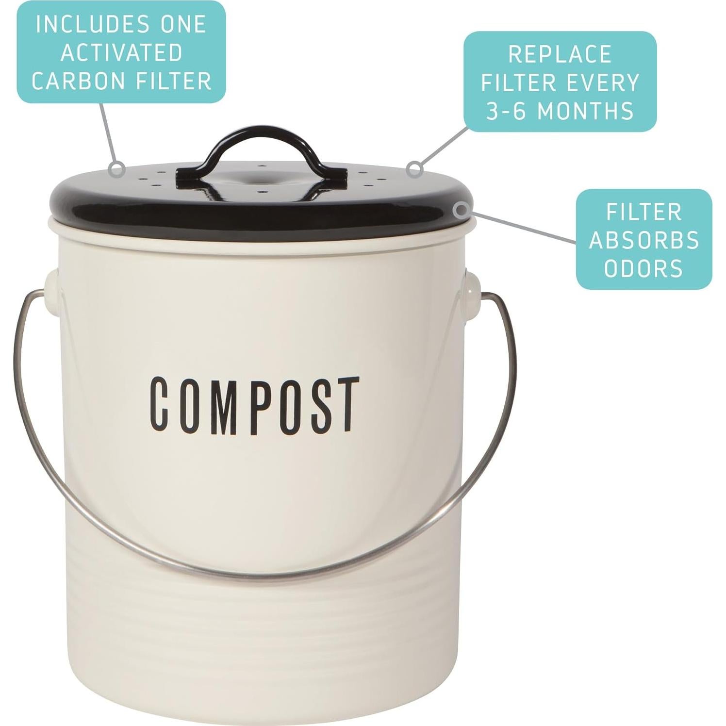 Cubo de Compostaje Vintage Ahora Diseños 4.73L Acero