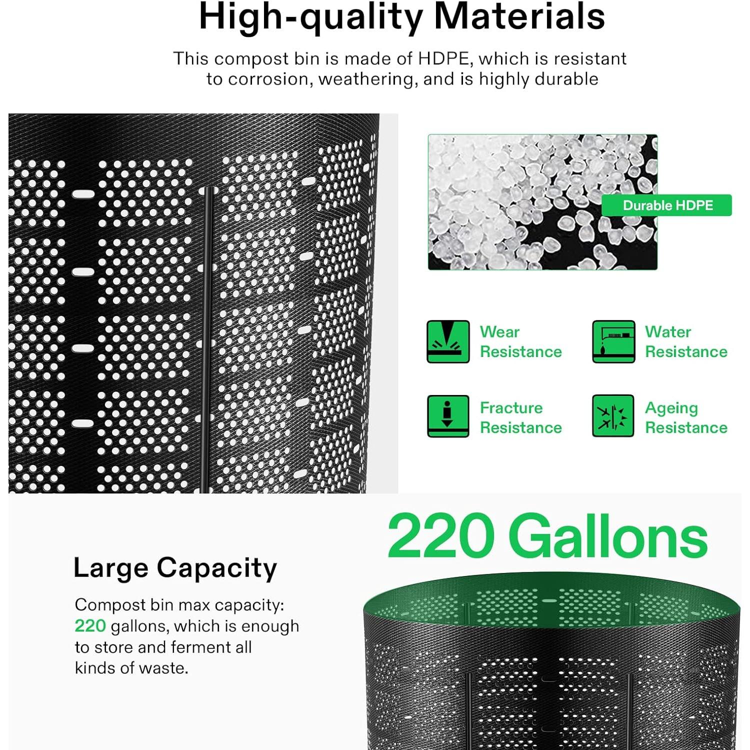 Contenedor de Compostaje VIVOSUN 220 Galones HDPE Negro