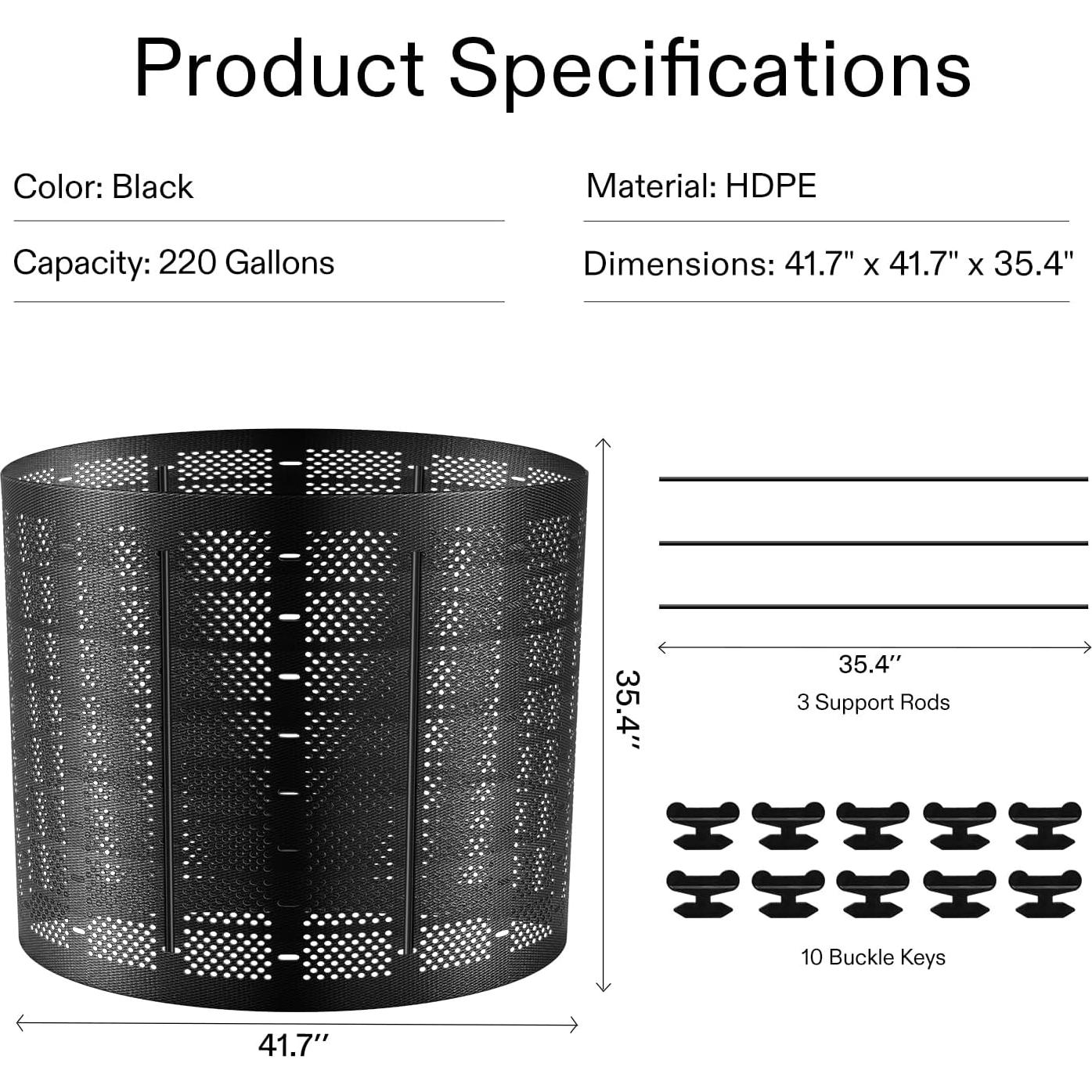 Contenedor de Compostaje VIVOSUN 220 Galones HDPE Negro