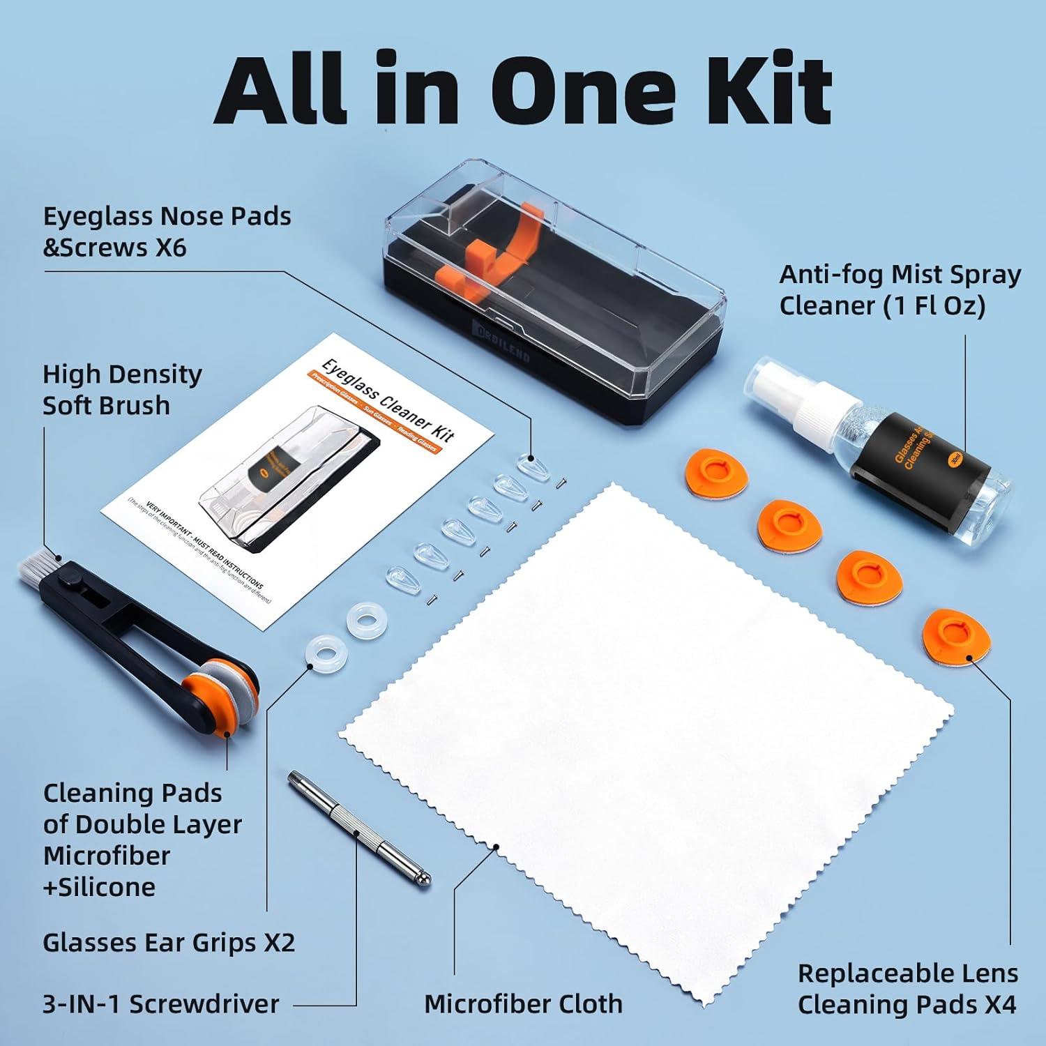 Kit de limpieza y reparación de gafas Ordilend con spray