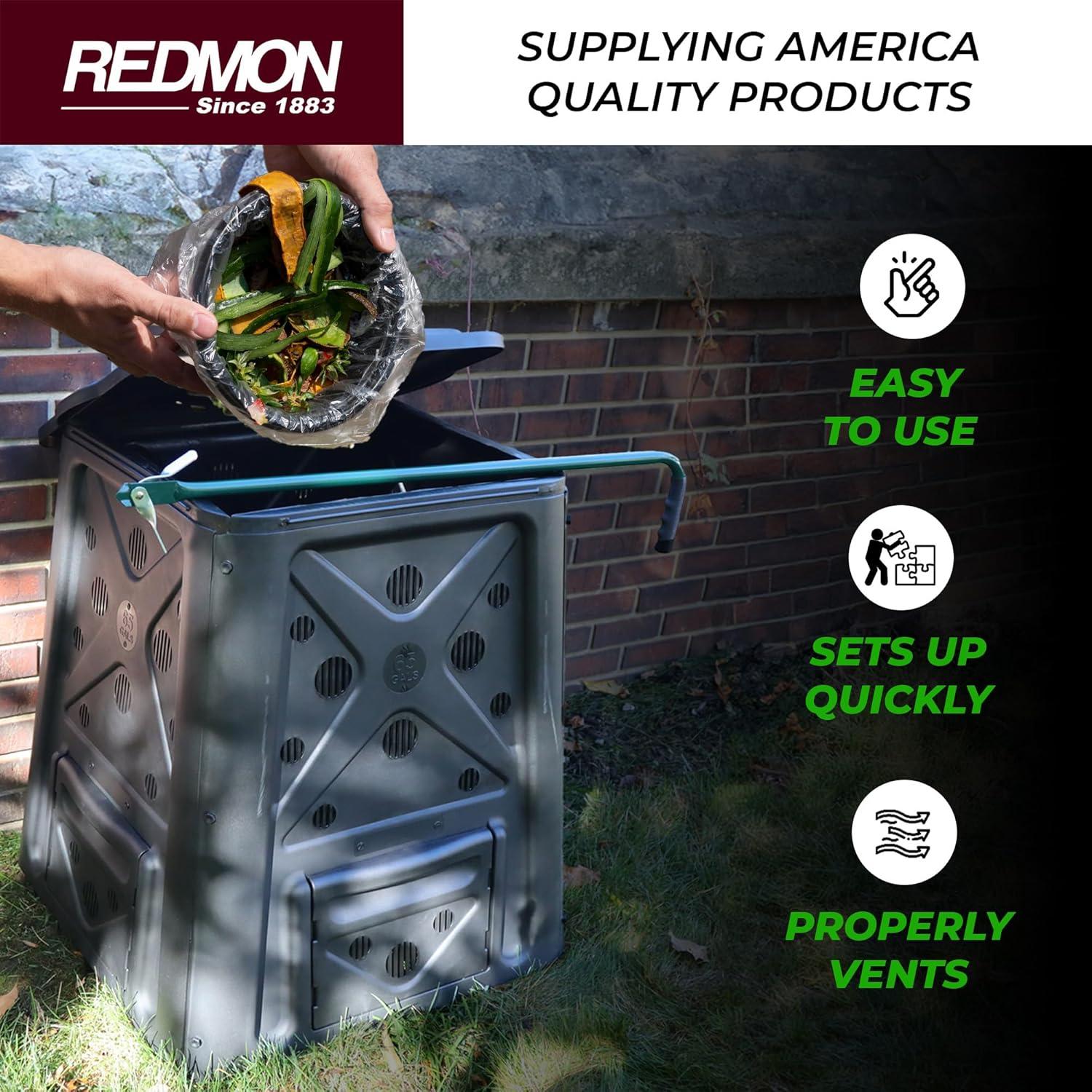 Contenedor de Compostaje Redmon 65 Galones Negro con Tapa