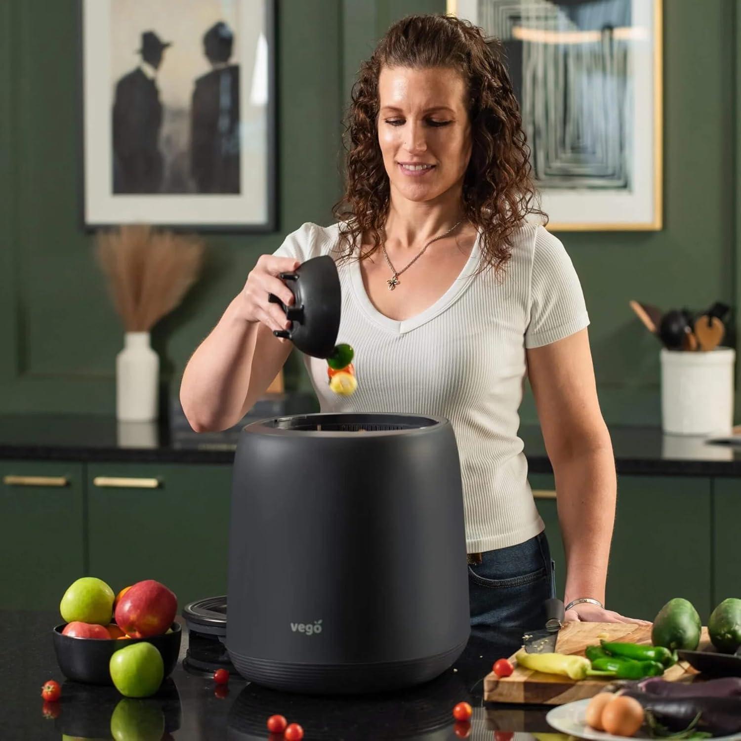 Compostador Eléctrico Vego 4L para Cocina, Sin Olores, Negro