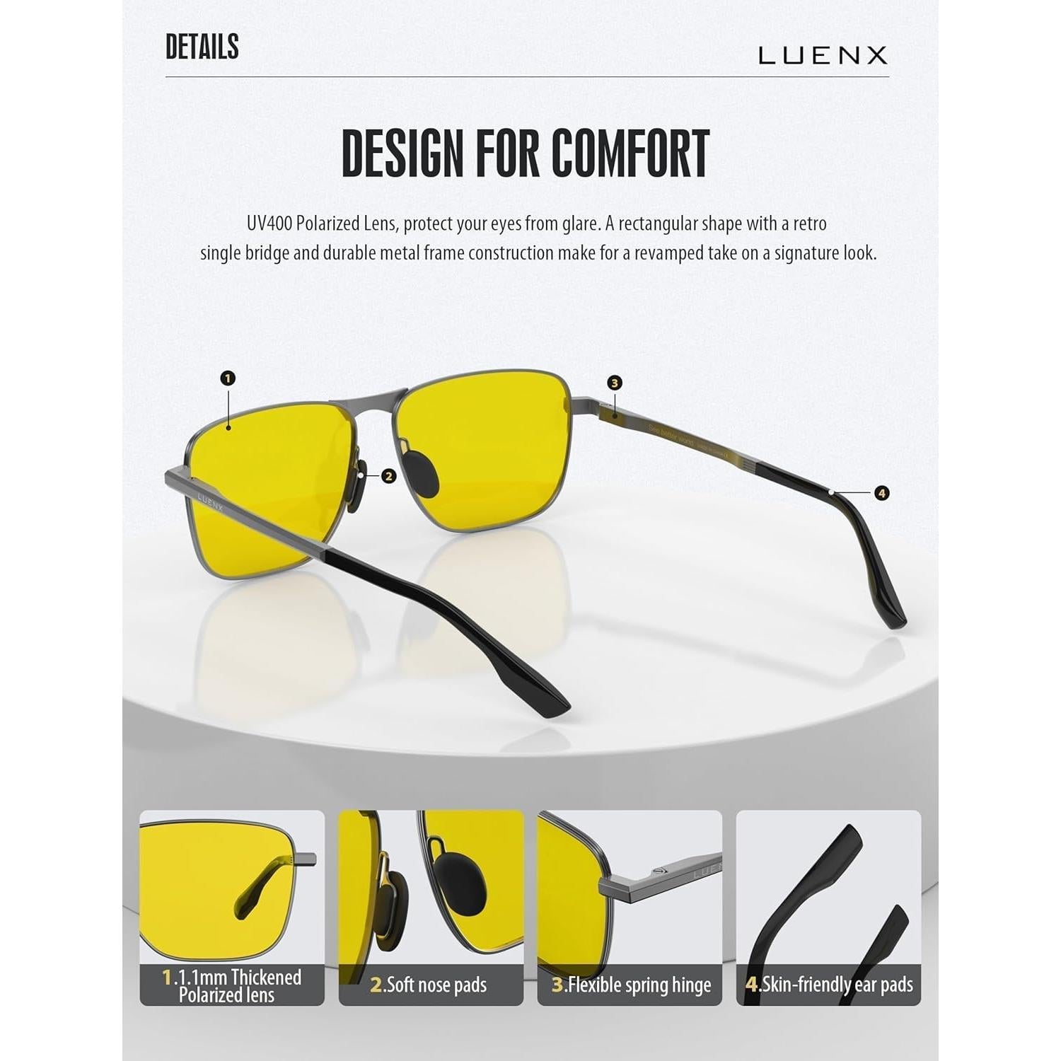 Gafas de sol aviador LUENX polarizadas UV400 amarillas