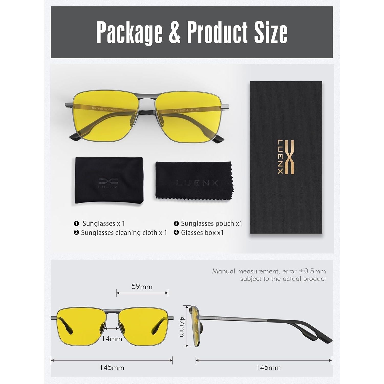 Gafas de sol aviador LUENX polarizadas UV400 amarillas