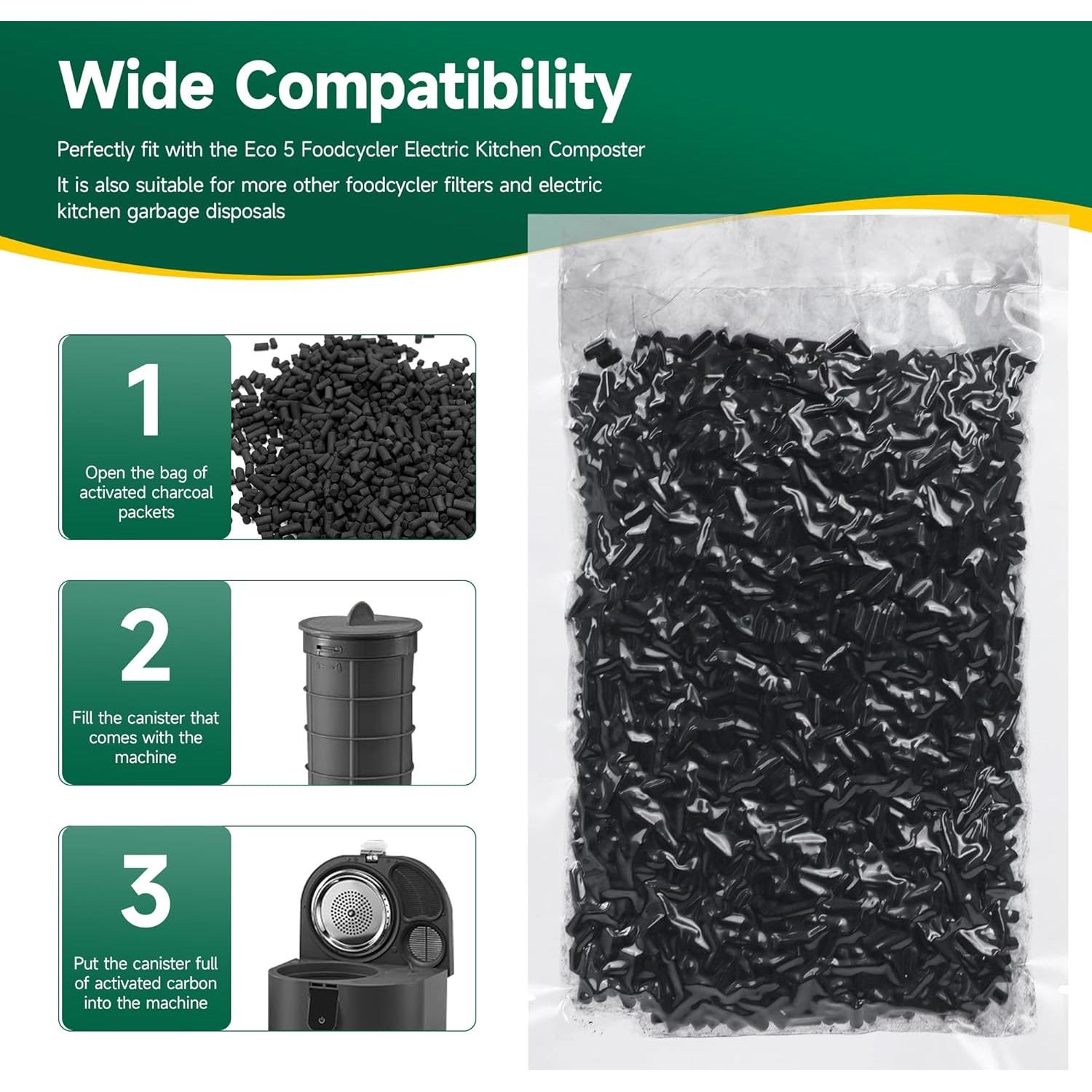 3 Paquetes 210g Filtros Carbón Activado FCFMY para Compostador