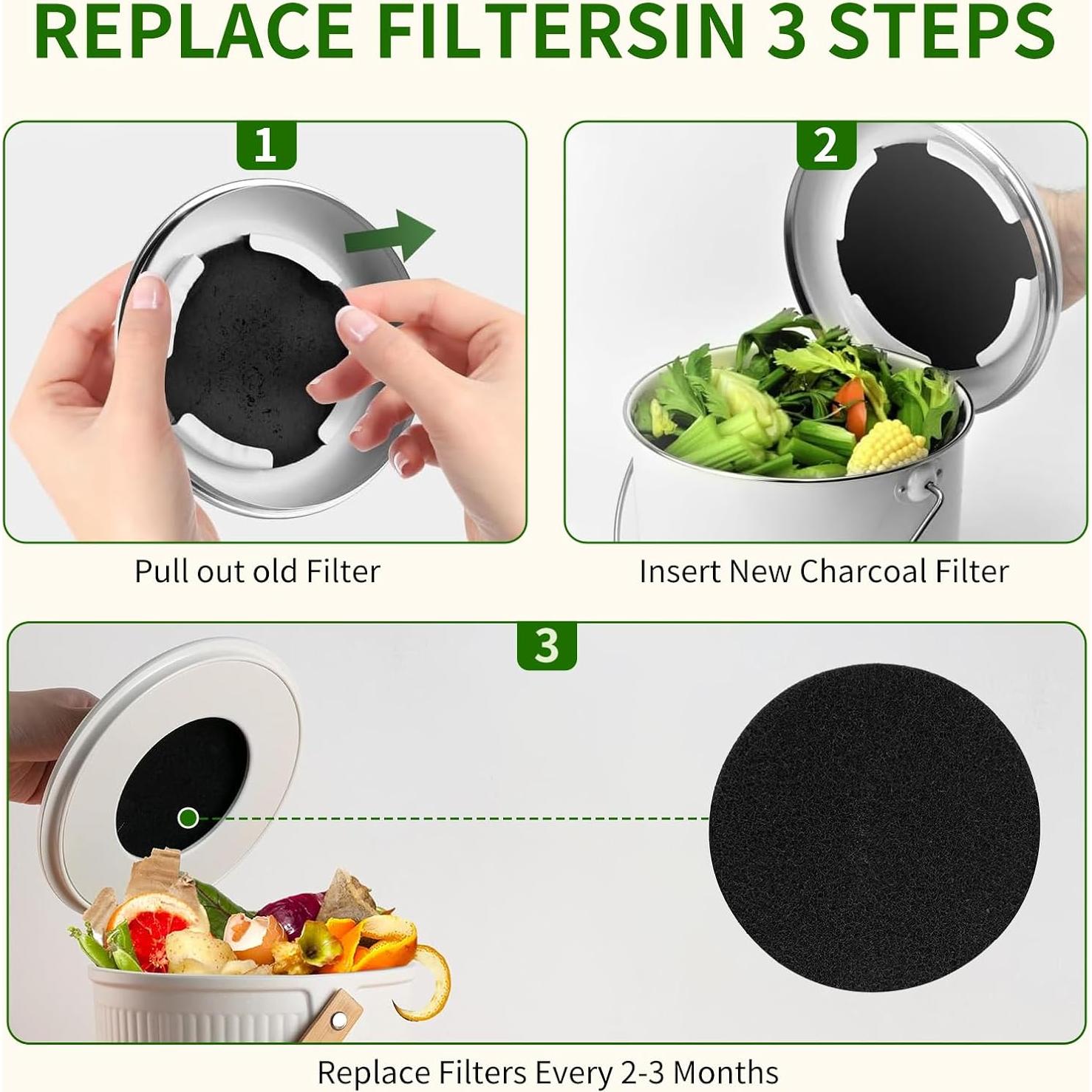 Filtros de Carbón Activado para Cubo de Compostaje 6 Pzas