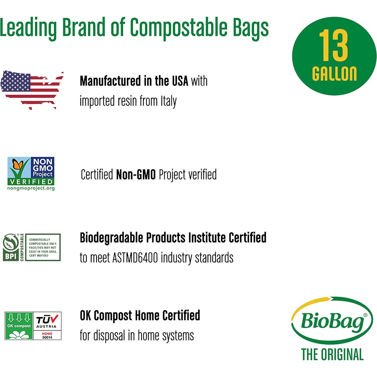BioBag Bolsa Compostable 13 Galones 48 Unidades Verde