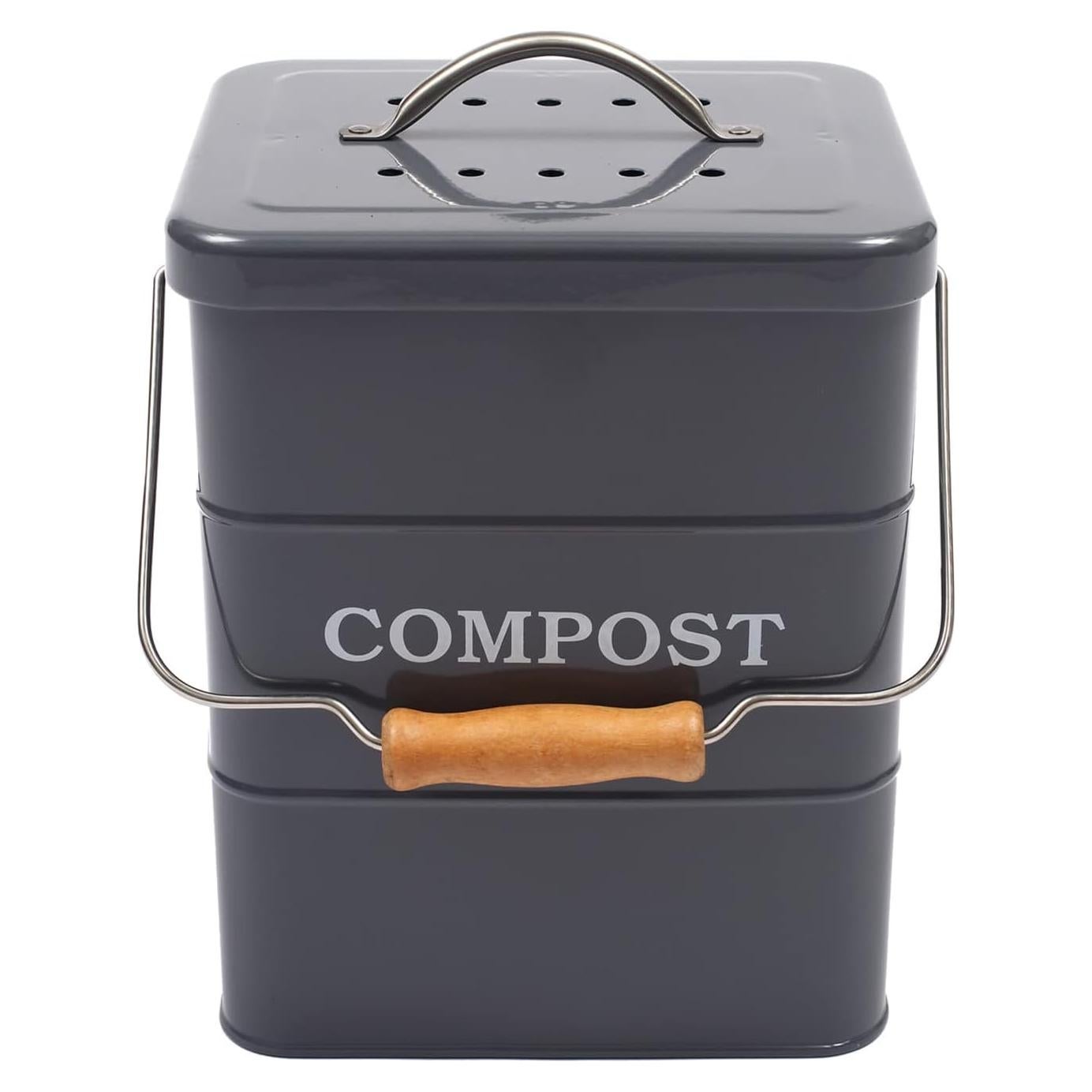 Cubo de Compostaje Morezi 1 Galón Acero al Carbono Gris