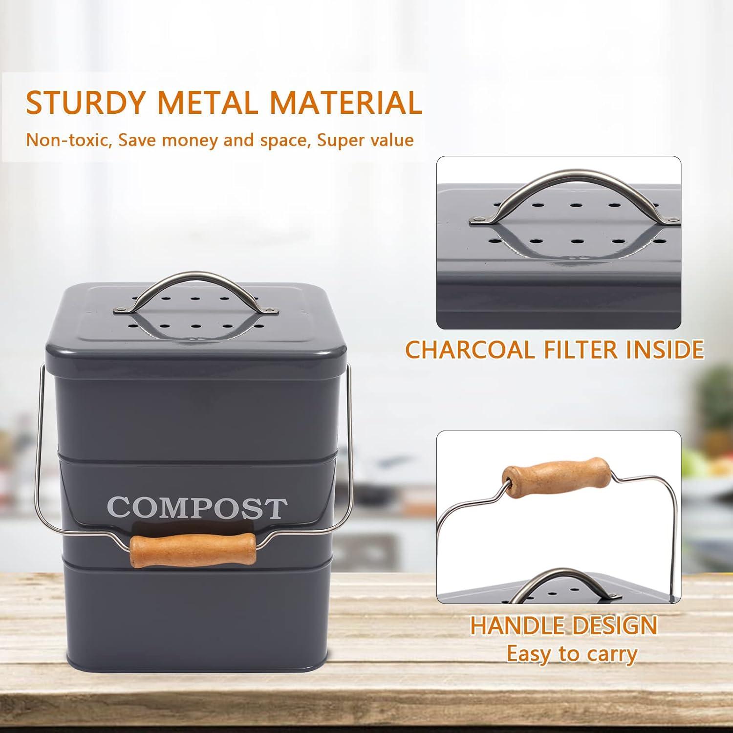 Cubo de Compostaje Morezi 1 Galón Acero al Carbono Gris