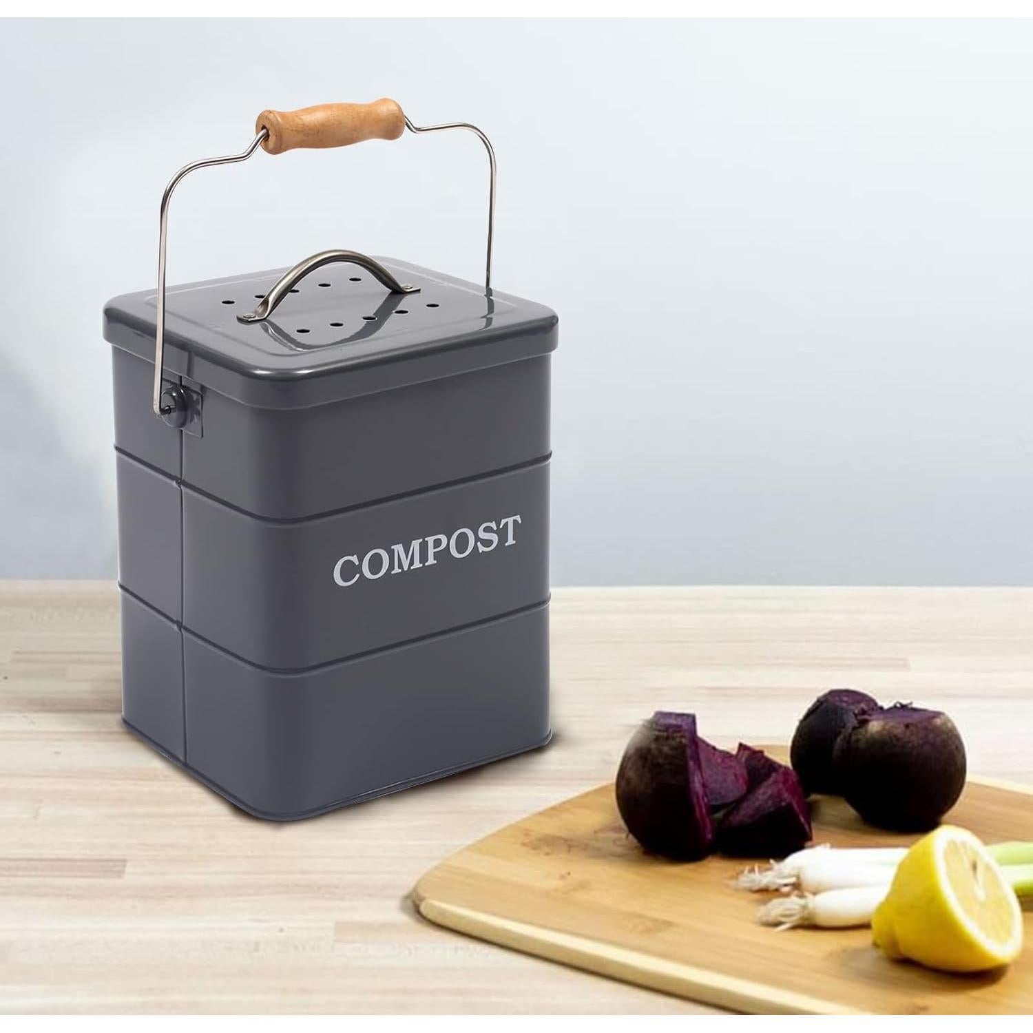 Cubo de Compostaje Morezi 1 Galón Acero al Carbono Gris