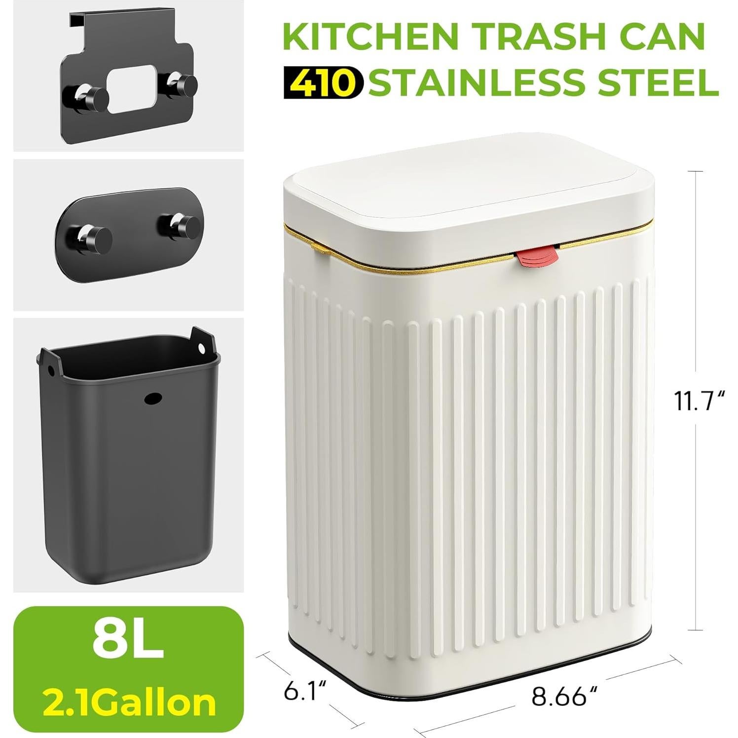 Cubo de Basura Colgante GloDeals 8L Acero Inoxidable Blanco
