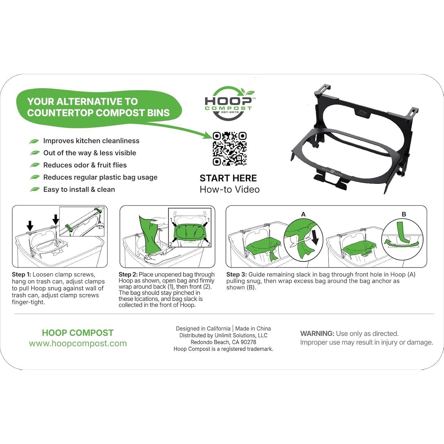 Cubo de Compostaje Hoop + 25 Bolsas Compostables 3 Gal