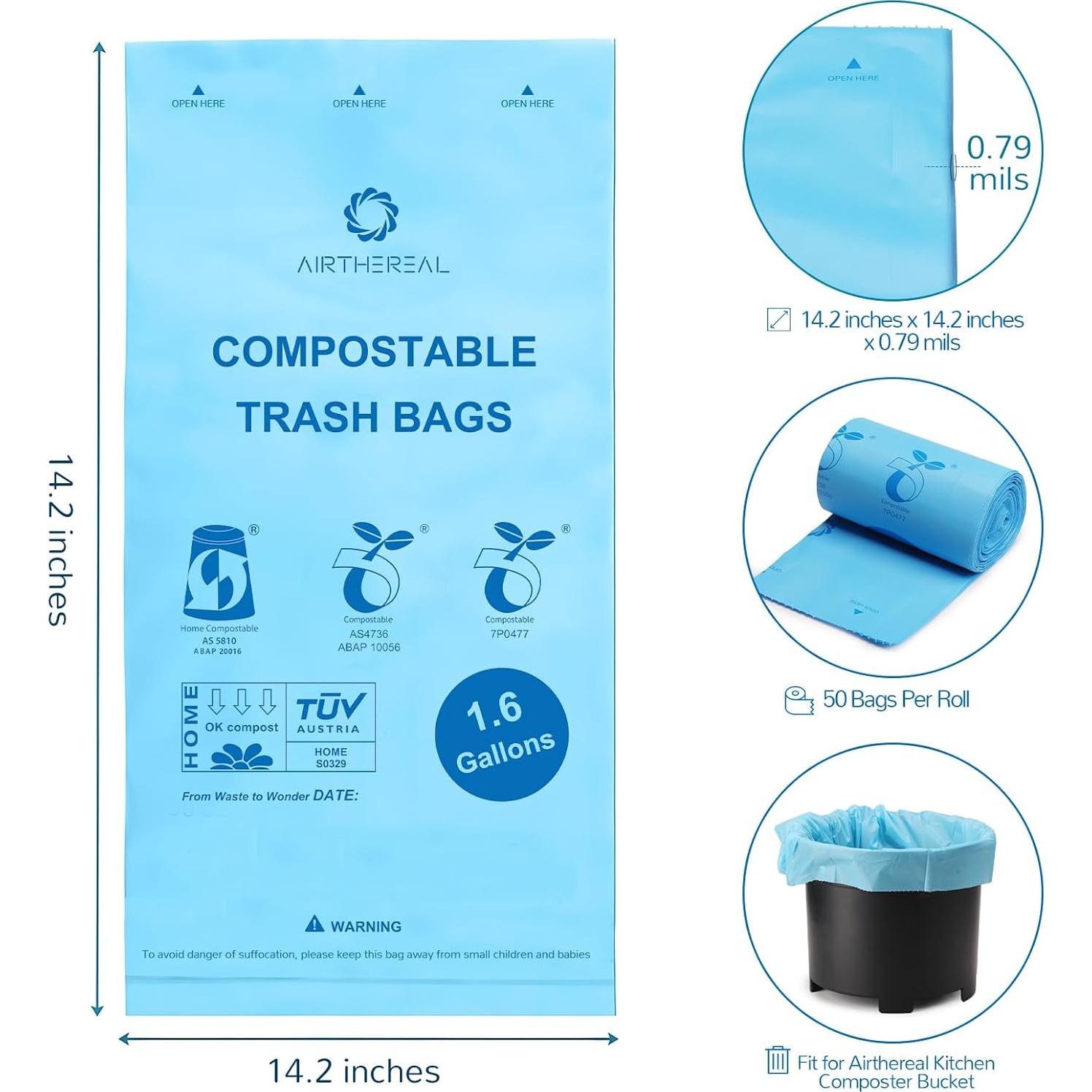 Bolsas Compostables Airthereal 6L para Residuos de Cocina