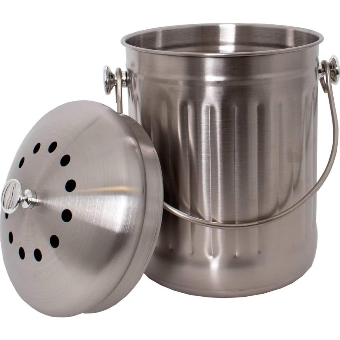 Cubo de Compostaje Lehman's 1 Galón Acero Inoxidable Sin Olores