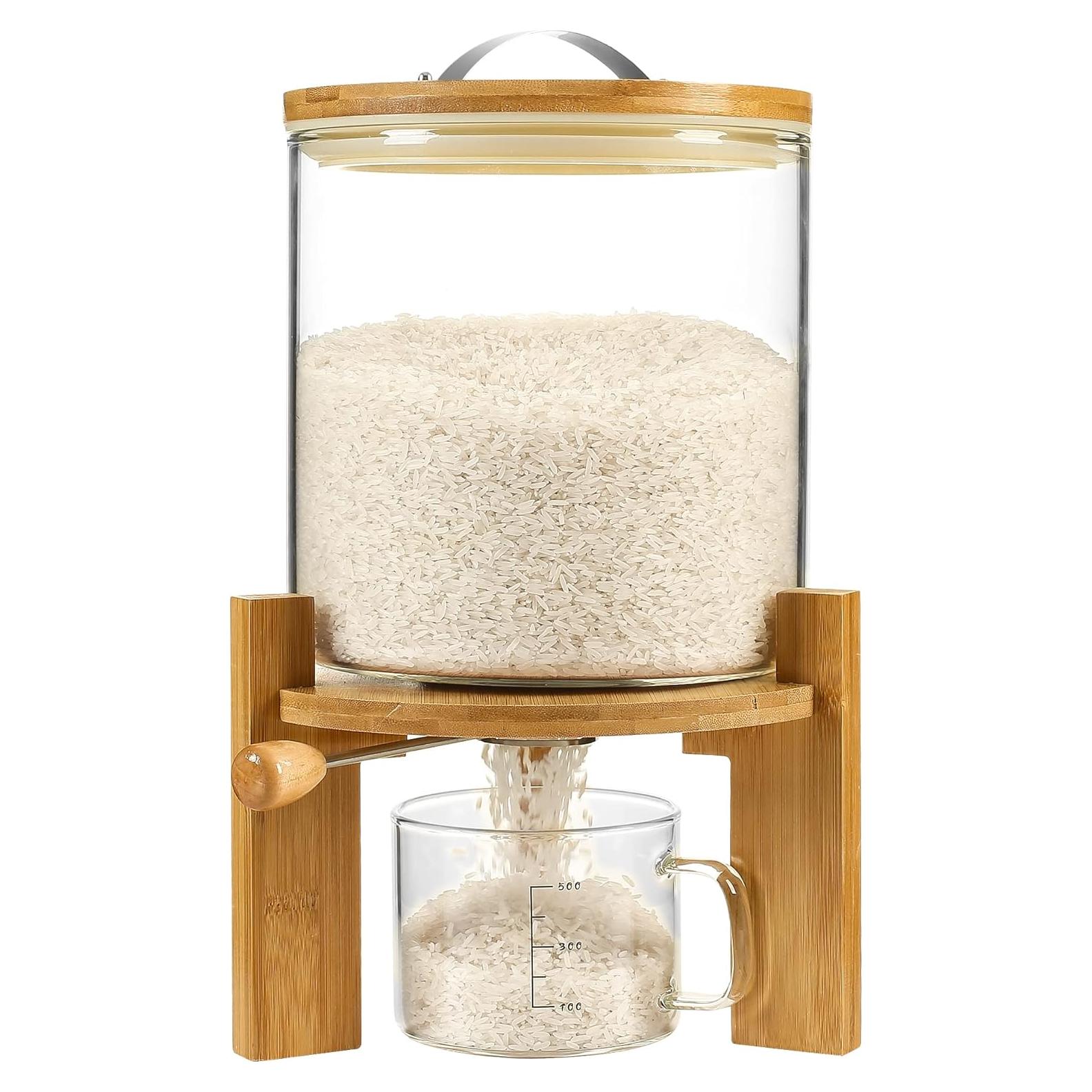 Dispensador de Arroz Vuinop 5L con Tapa de Bambú Hermética
