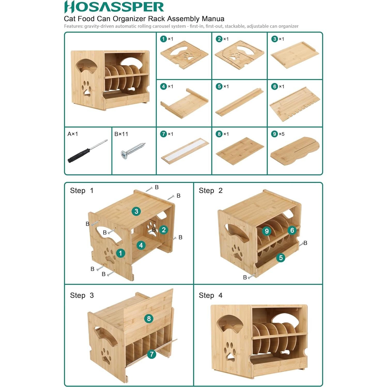 Organizador de Latas de Comida para Gatos HOSASSPER 2 Niveles