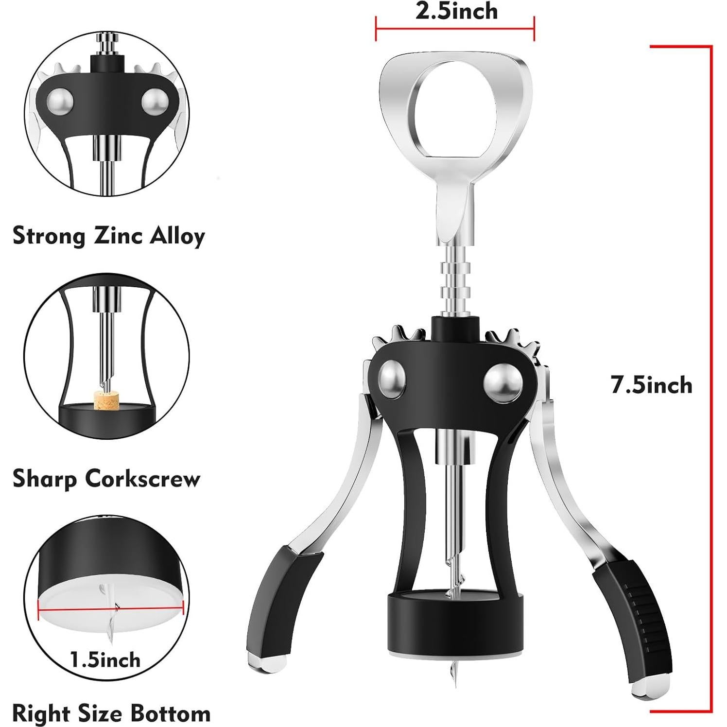 Abridor de Vino KORCCI Multifuncional 19.69 cm Zinc Negro