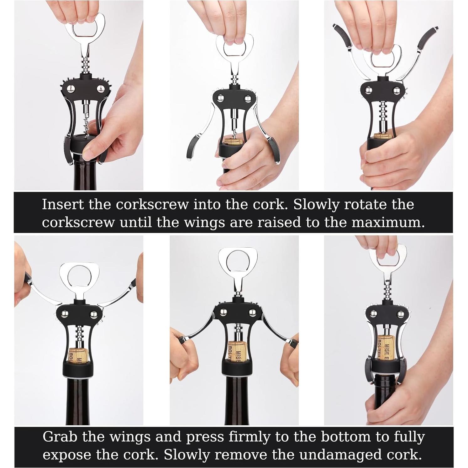 Abridor de Vino KORCCI Multifuncional 19.69 cm Zinc Negro