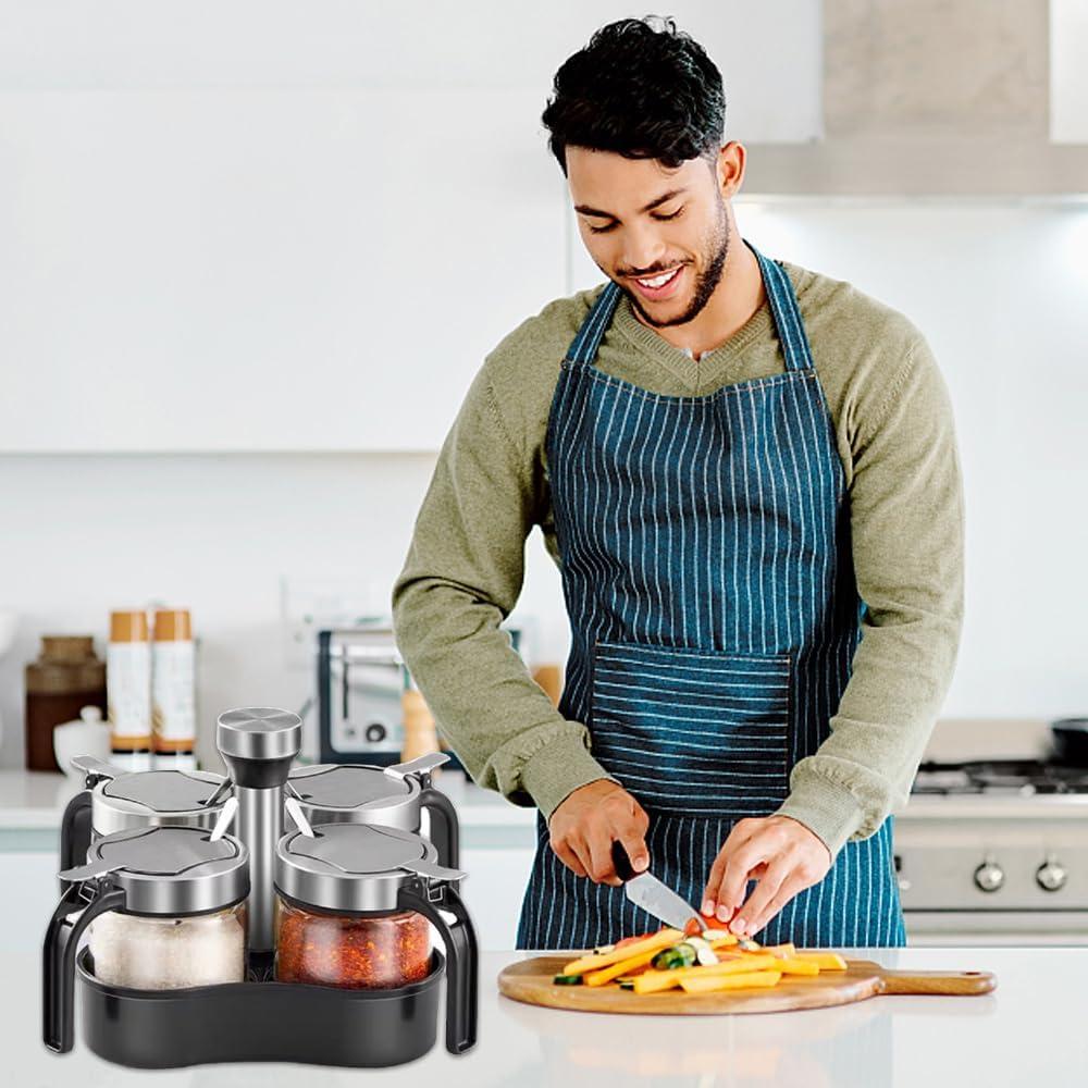 Juego de 4 Tarros de Condimentos TINMIX con Bandeja Giratoria