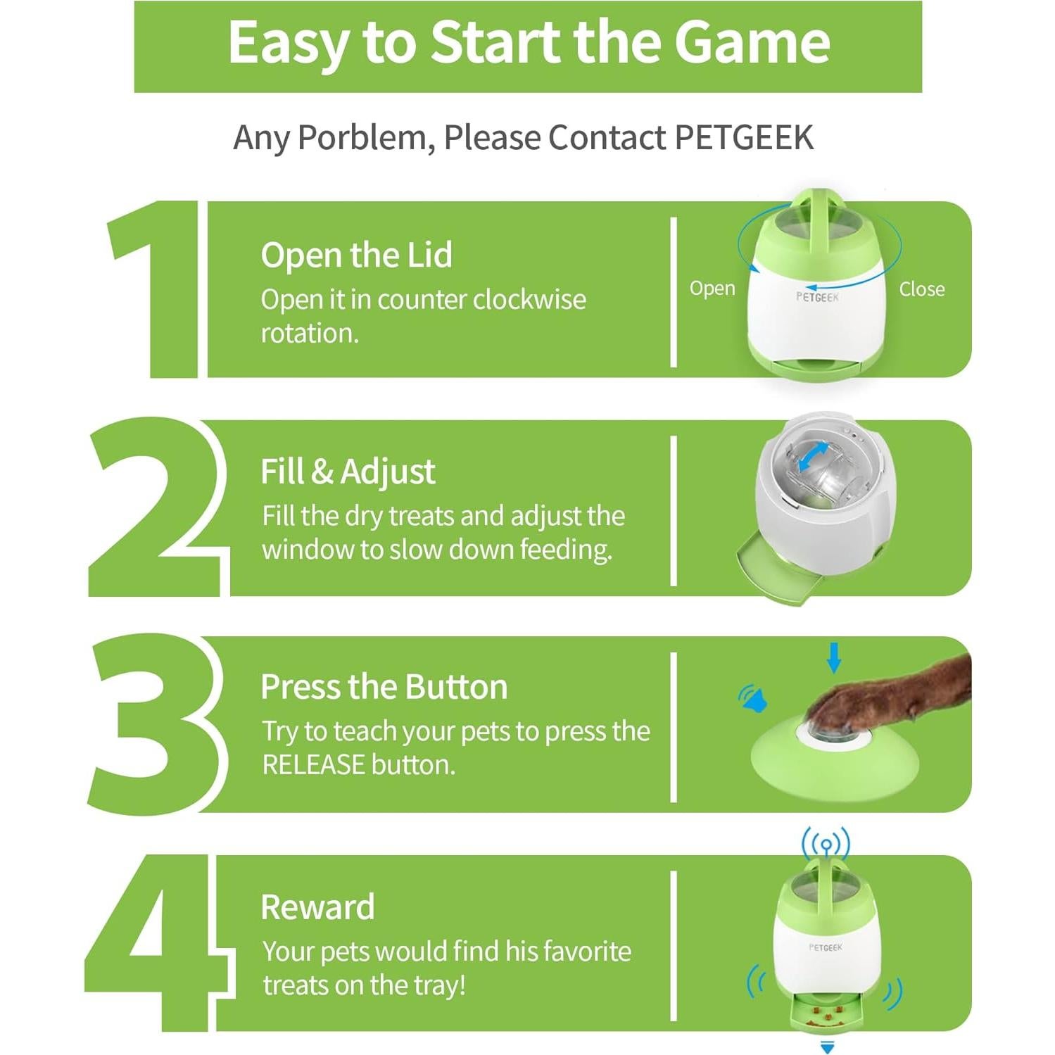 Dispensador de golosinas para perros PETGEEK automático verde