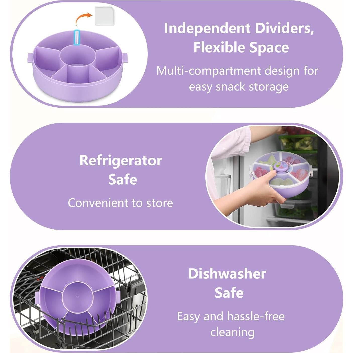 Contenedor de Snack Aimsnk 5 Compartimentos 1.5L Púrpura