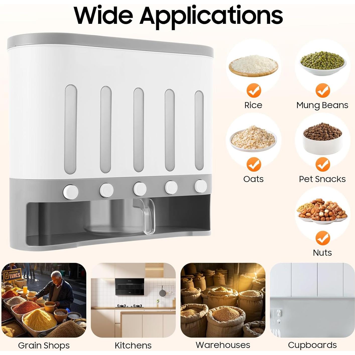 Dispensador de Alimentos Secos Montado en Pared LOYALHEARTDY 9Kg