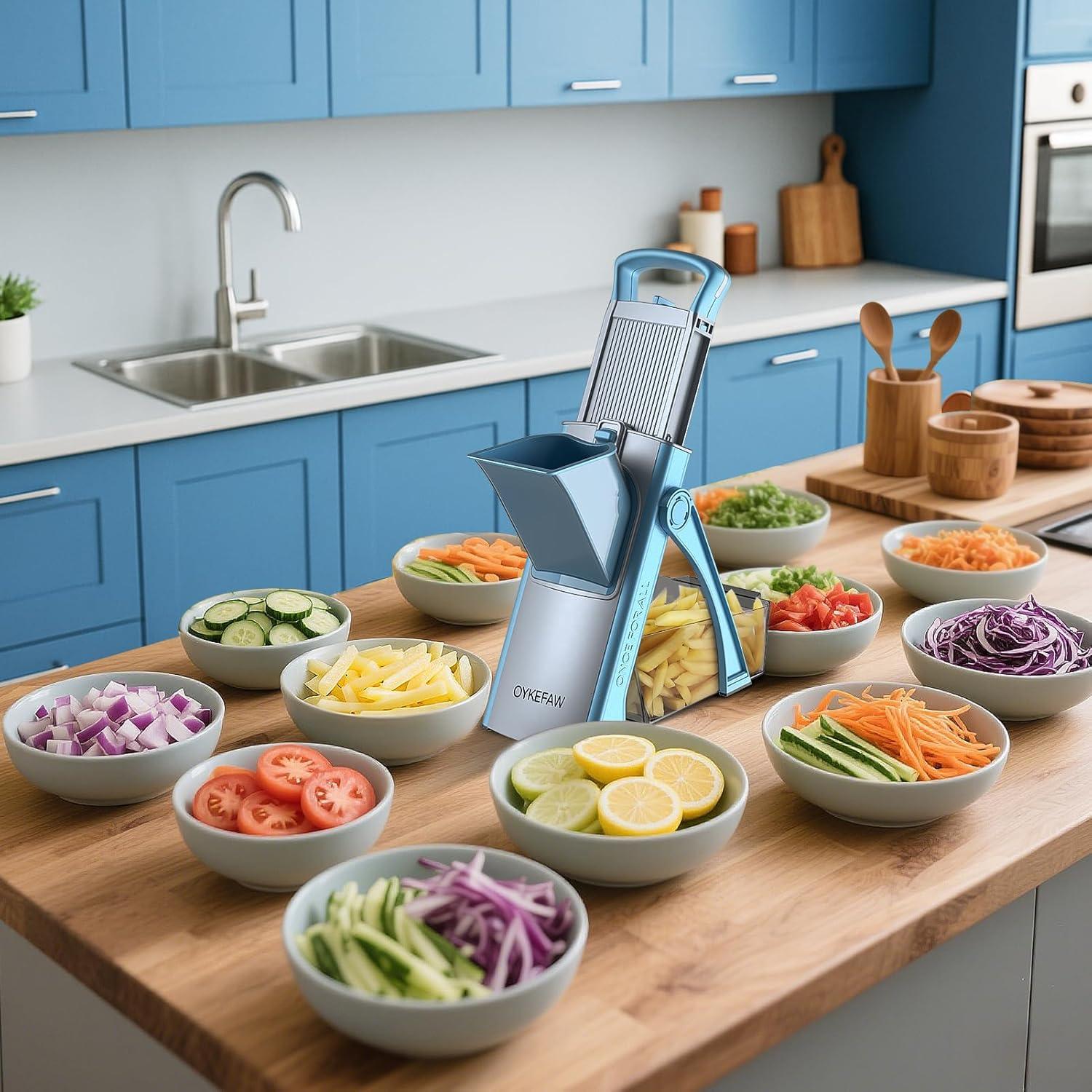 Rebanador Mandolina OYKEFAW Ajustable 0.1-8mm Azul