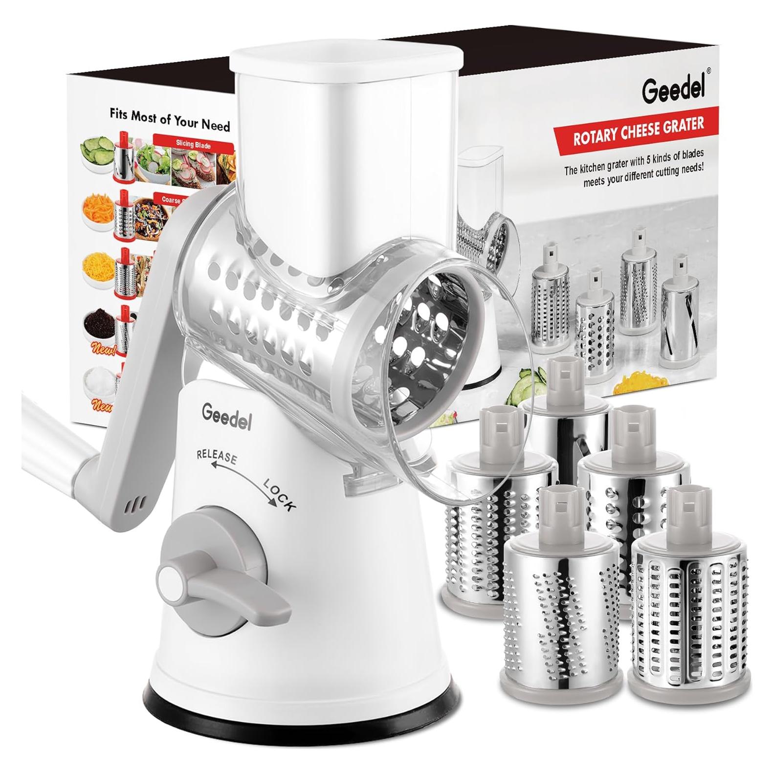 Rallador de Queso Rotativo Geedel 5 en 1 con Succión Fuerte
