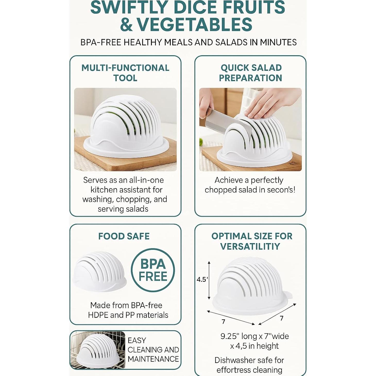 Cortador de Ensalada Multifuncional Dependable 23.5x17.8cm Blanco