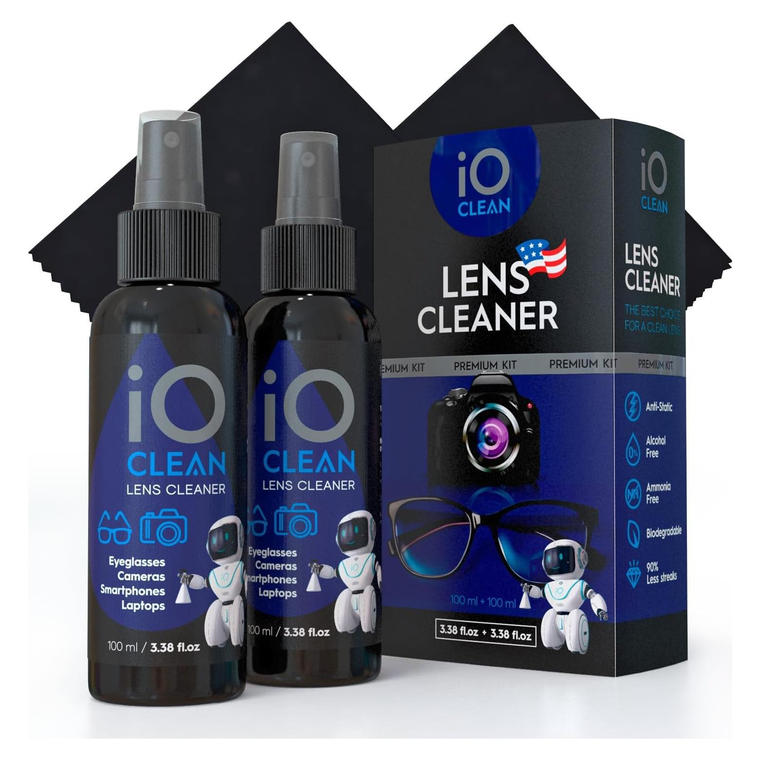 Kit Limpiador de Lentes iO CLEAN 2x95.5g + 2 Paños Microfibra