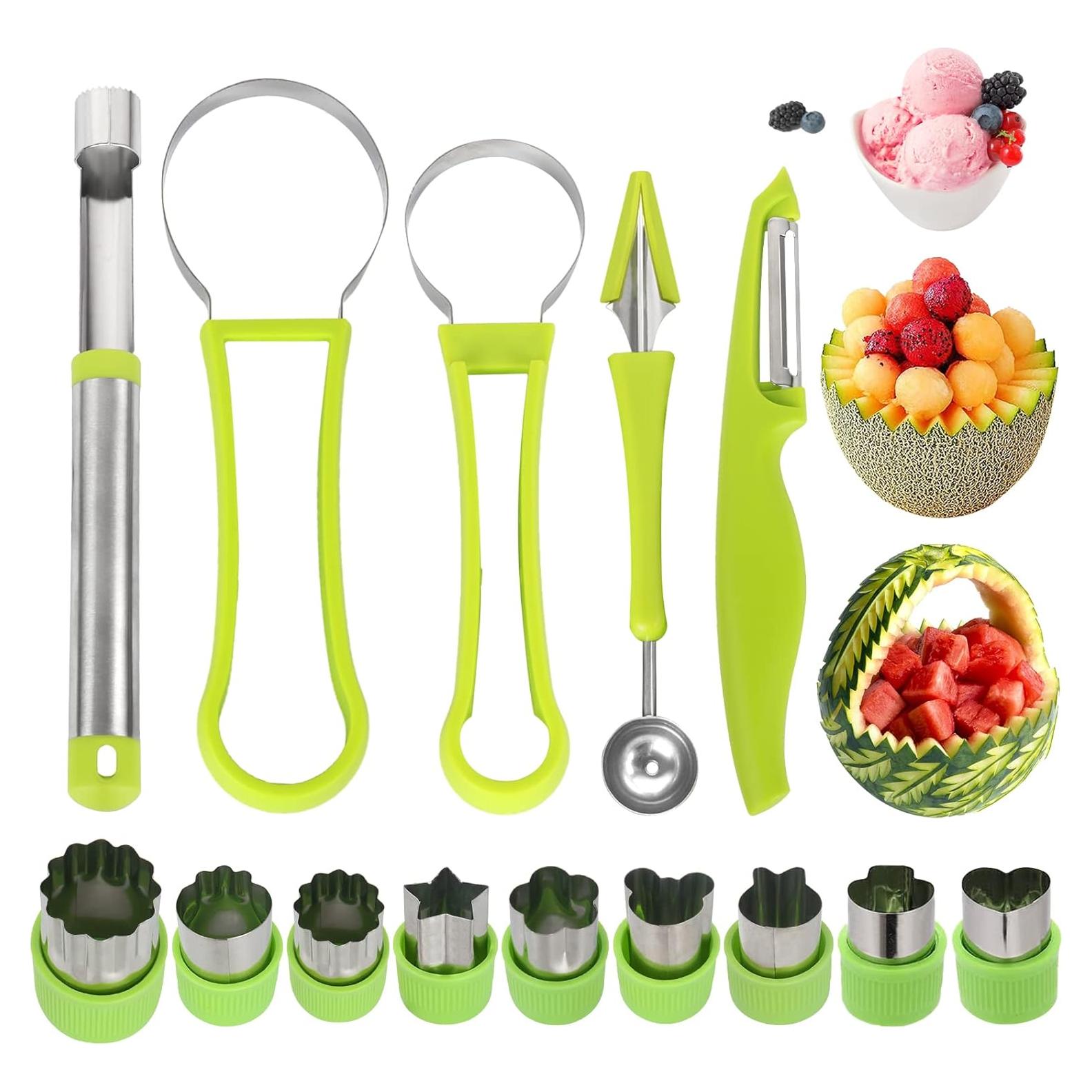 Juego de 14 cucharas para melón Machomby 4 en 1 acero inoxidable