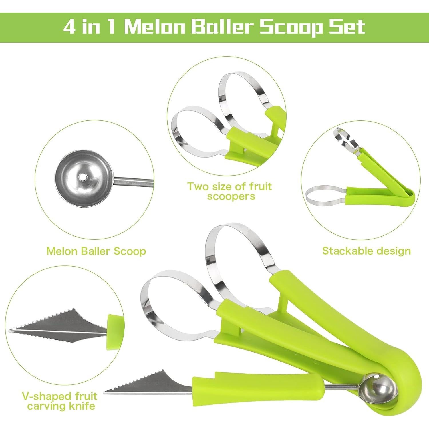 Juego de 14 cucharas para melón Machomby 4 en 1 acero inoxidable