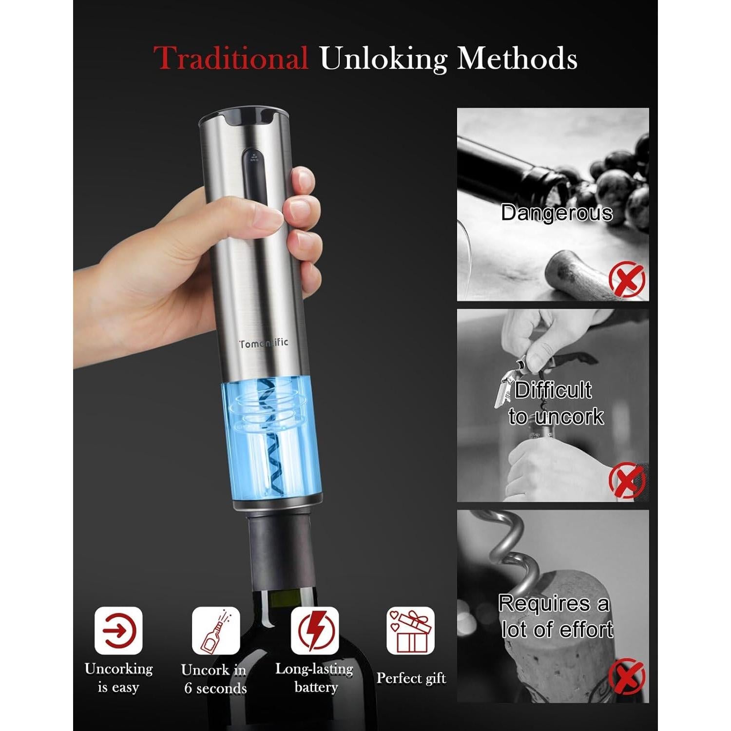 Abridor de Vino Eléctrico Tomentific Recargable con Luz LED