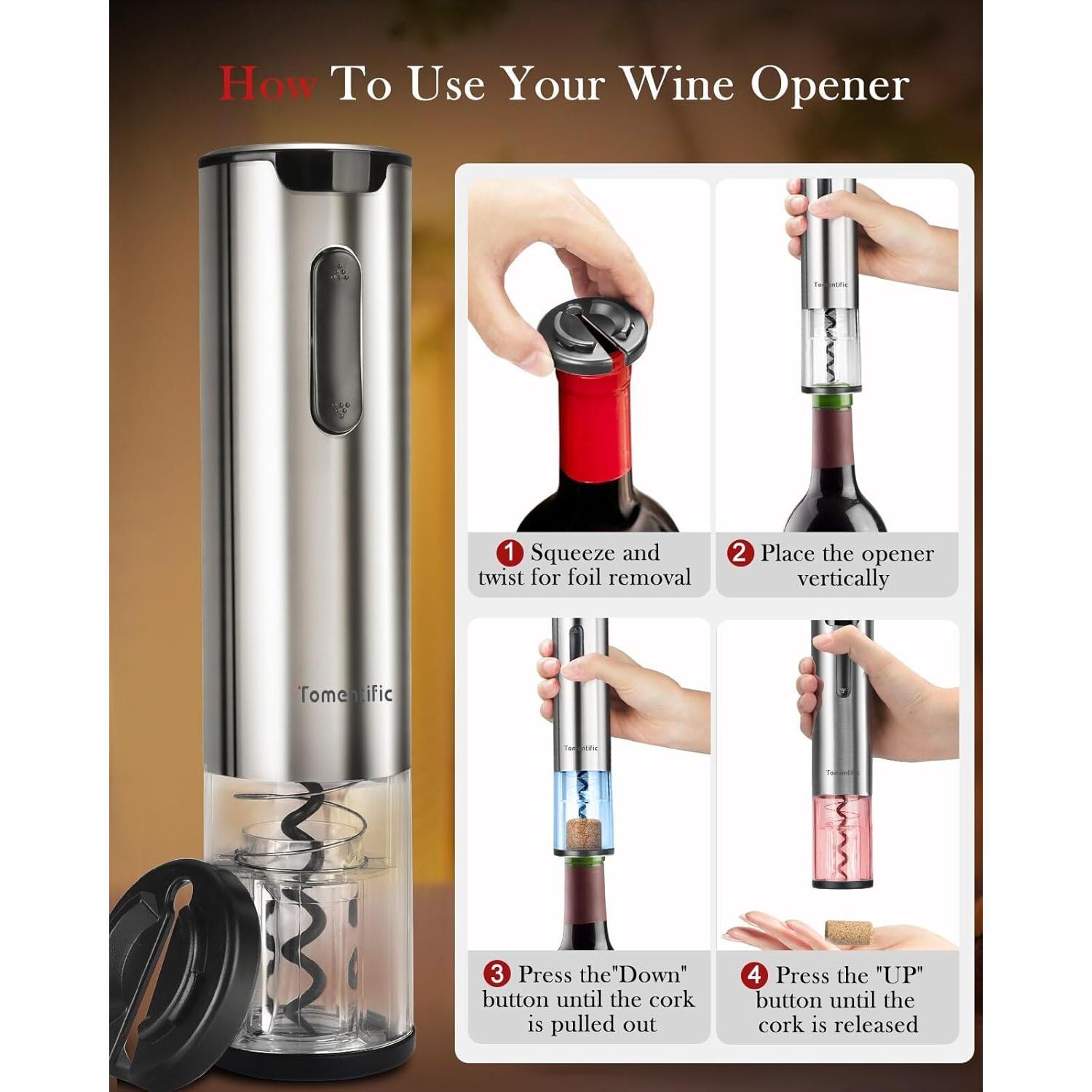 Abridor de Vino Eléctrico Tomentific Recargable con Luz LED