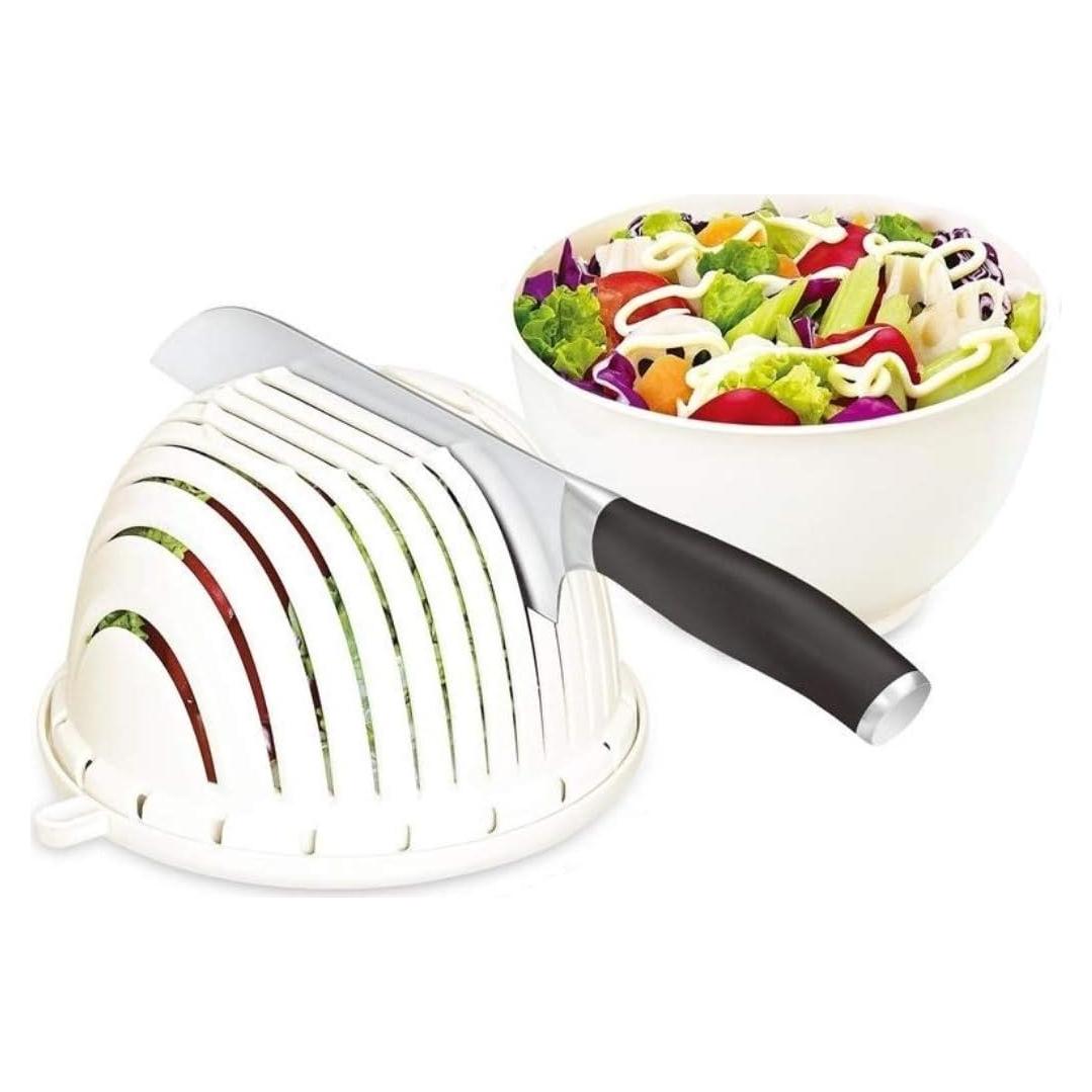 Cortador de Ensalada Fantasee 2 en 1 con Colador Blanco