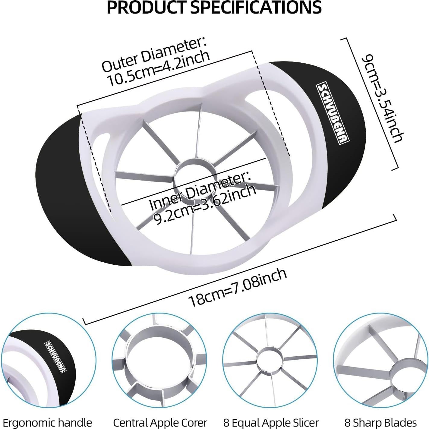 Cortador de Manzanas SCHVUBENR Acero Inoxidable 8 Cuchillas