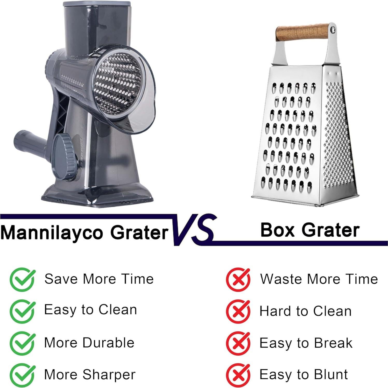 Rallador de Queso Rotatorio Mannilayco 3 en 1 Acero Inoxidable