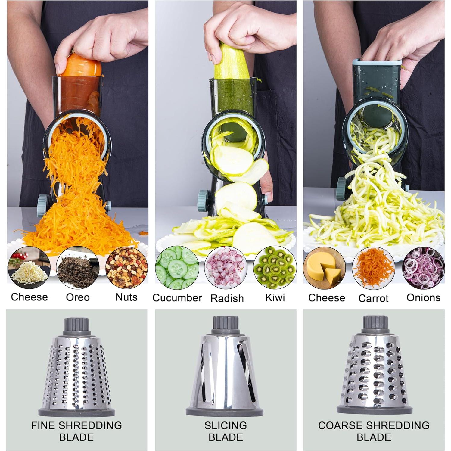 Rallador de Queso Rotatorio Mannilayco 3 en 1 Acero Inoxidable