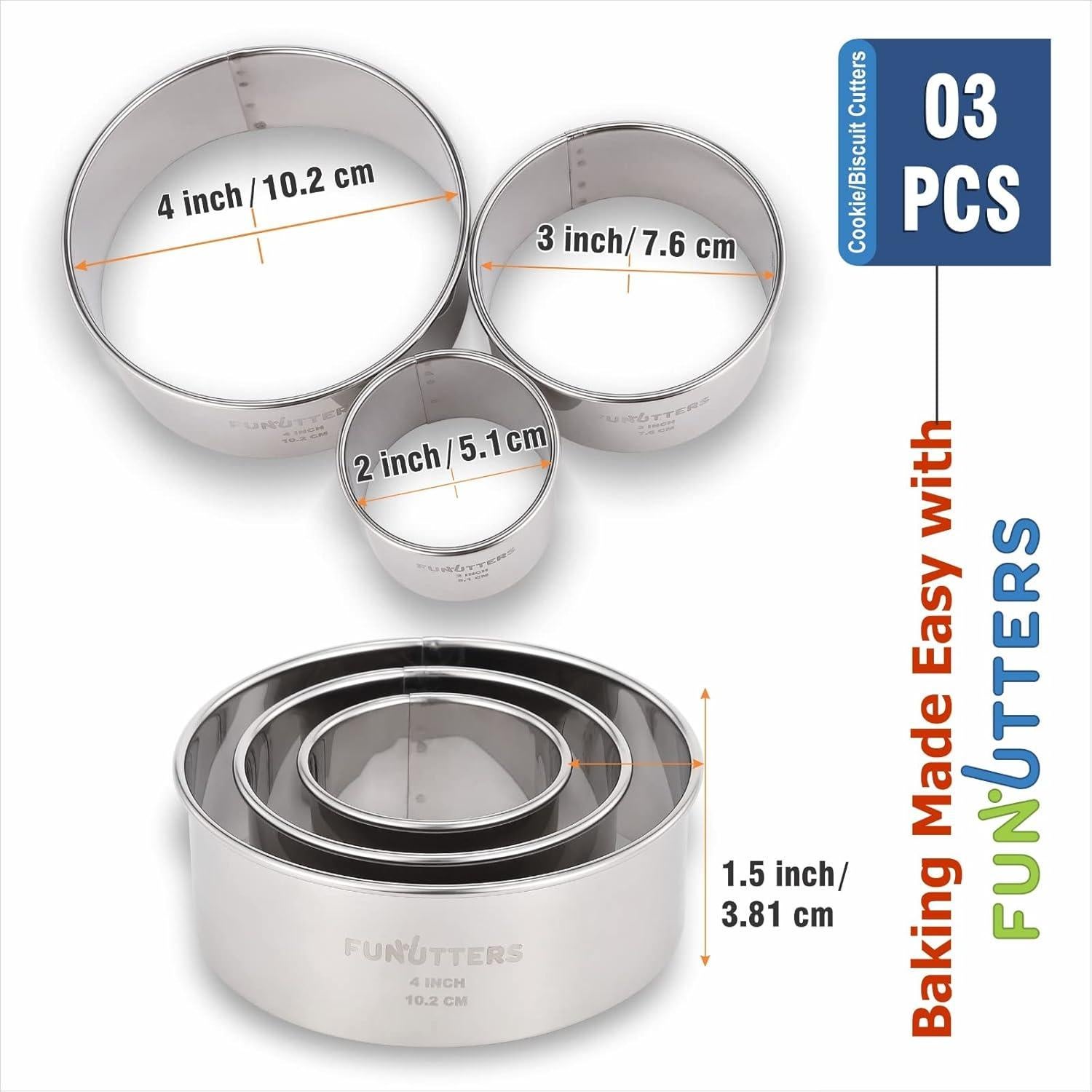 Juego de Cortadores de Galletas Funutters 3 Piezas 2-4 Pulgadas