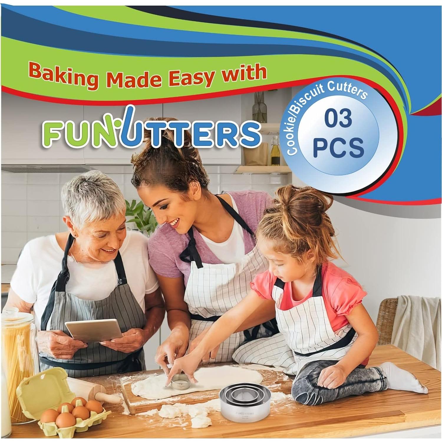 Juego de Cortadores de Galletas Funutters 3 Piezas 2-4 Pulgadas