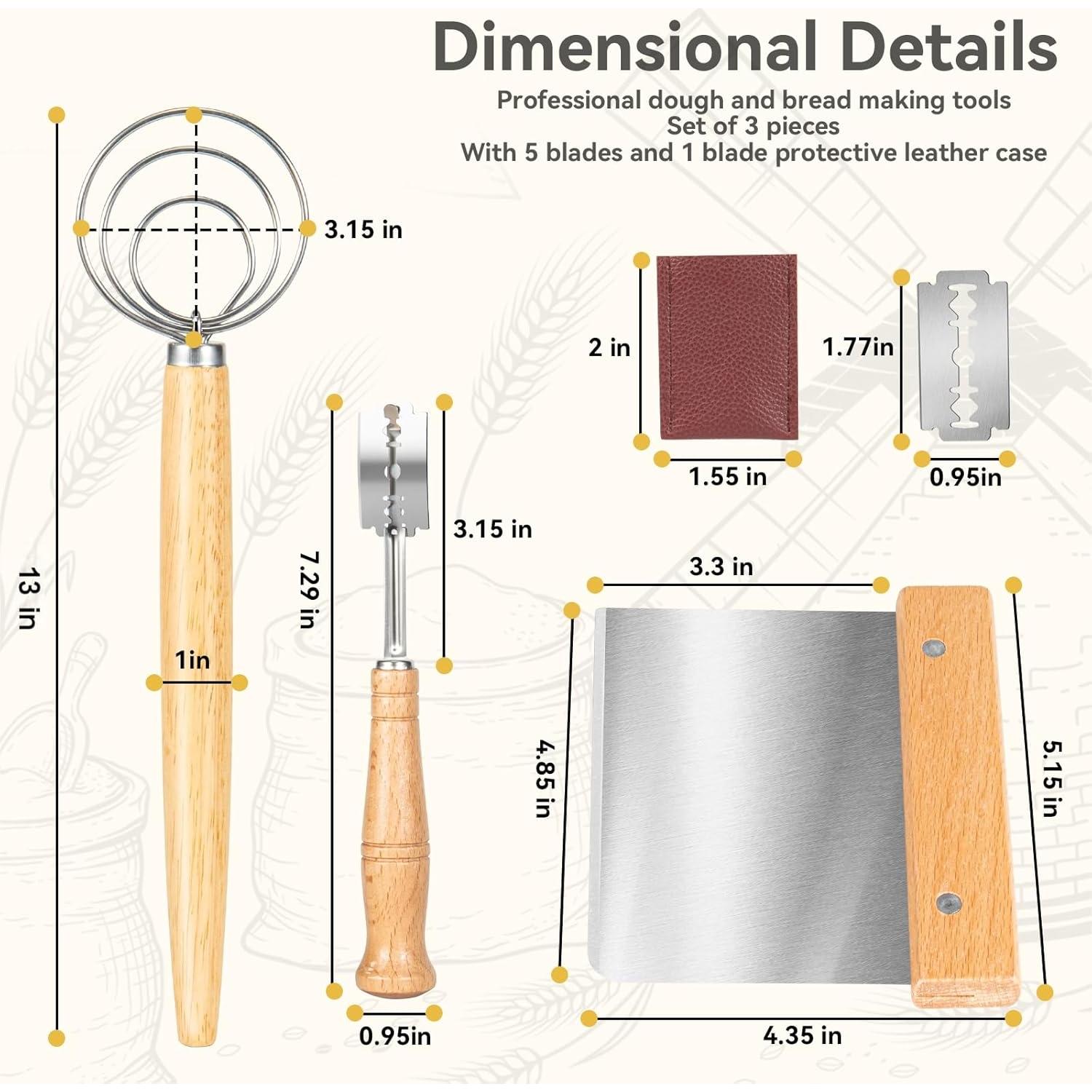Batidor de Masa Danés Qbily - Juego 3 Piezas para Pan
