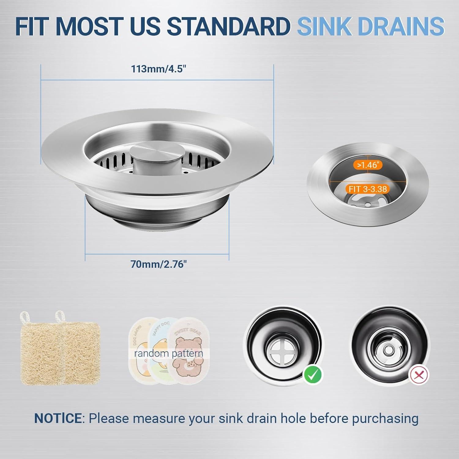 Colador de desagüe de cocina Alocre acero inoxidable 304