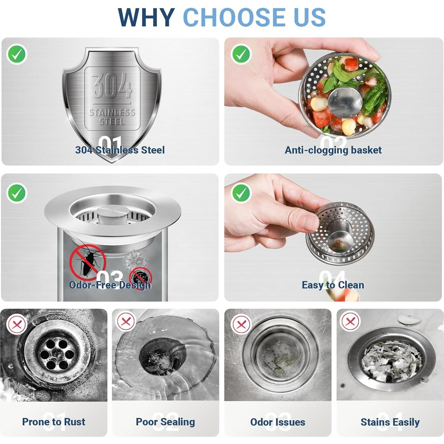 Colador de desagüe de cocina Alocre acero inoxidable 304