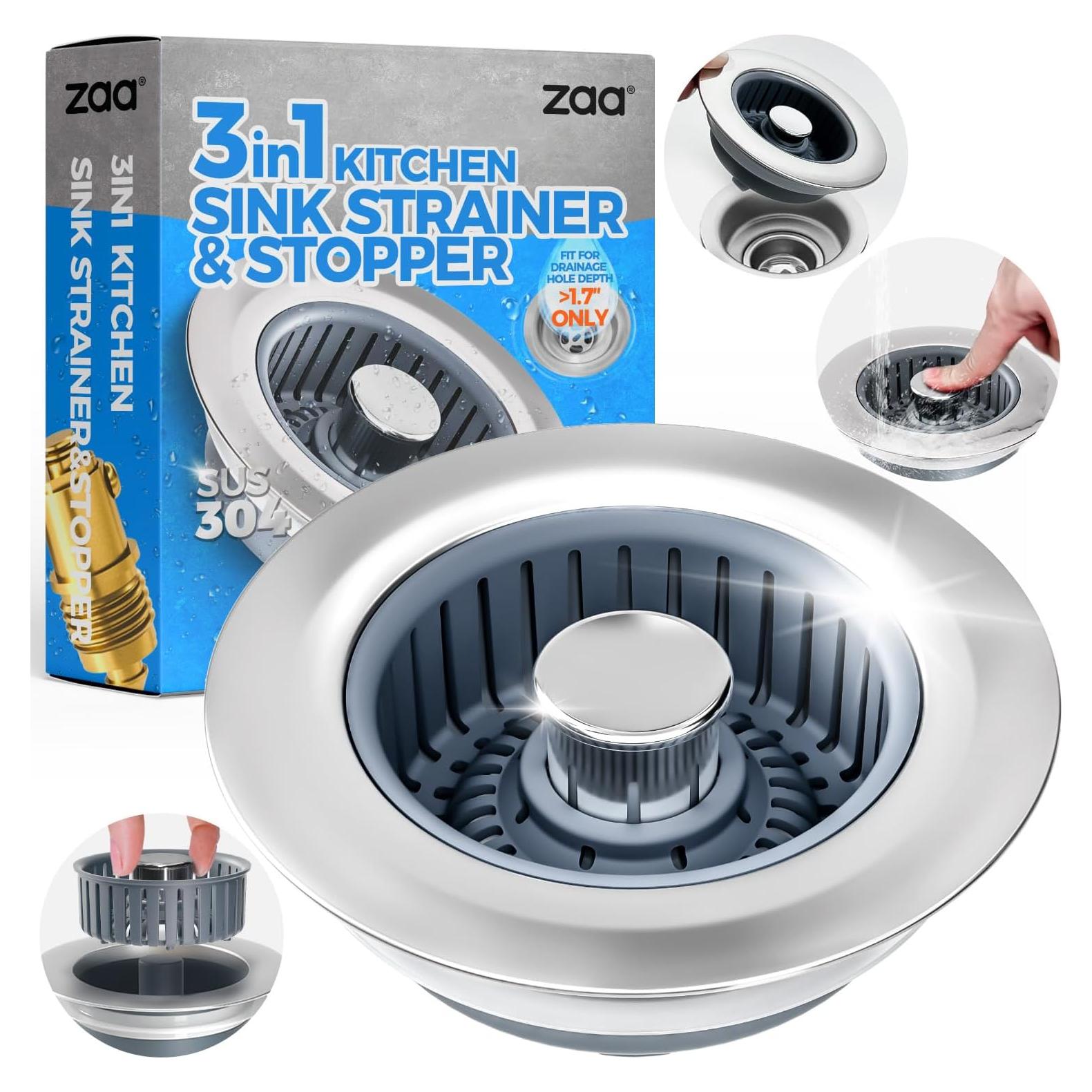Colador de desagüe 3 en 1 ZAA de acero inoxidable 8,89 cm