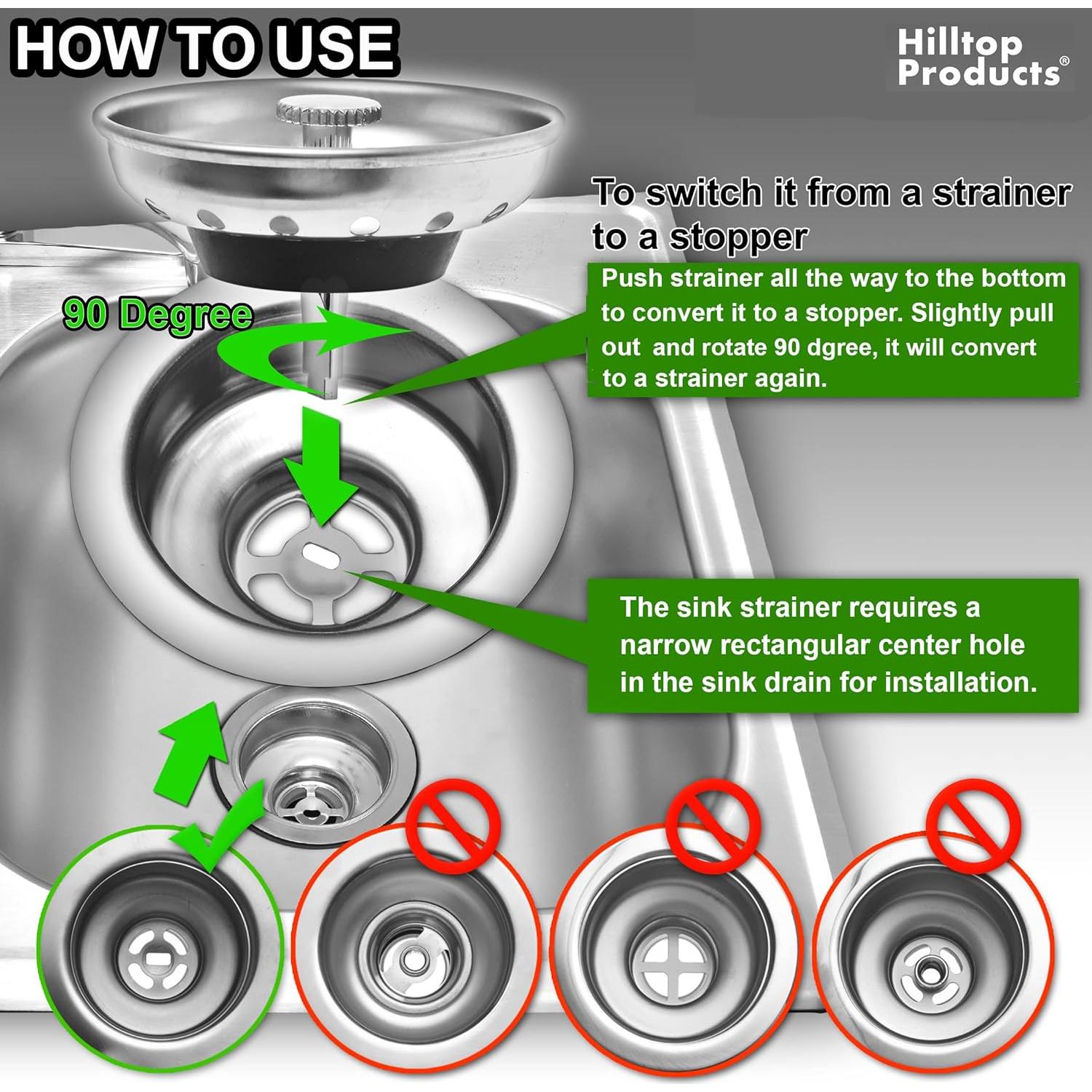 Paquete de 2 Filtro y Tapón de Fregadero Hilltop 8,89 cm