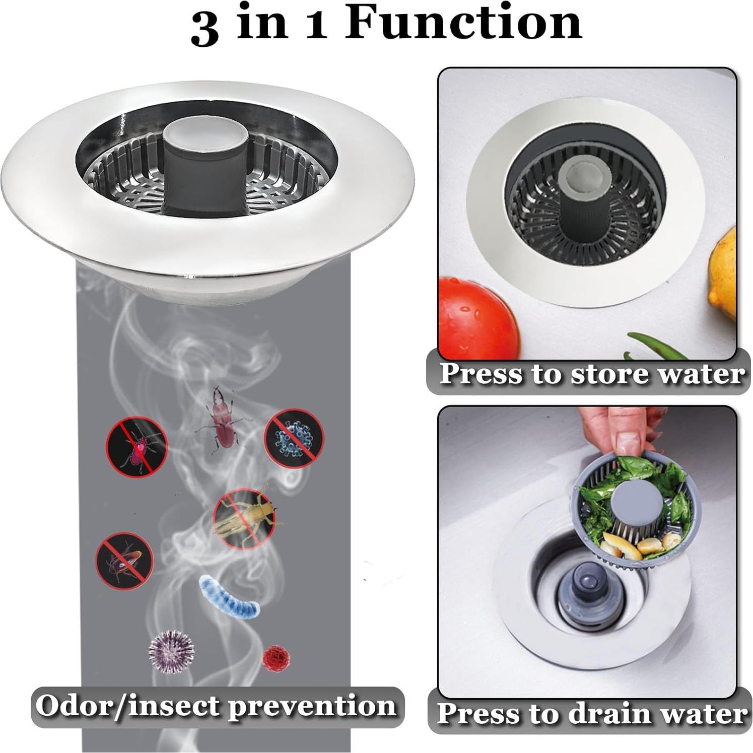 Tapón de Fregadero 3 en 1 BAOLSLS Plateado 8,89 cm