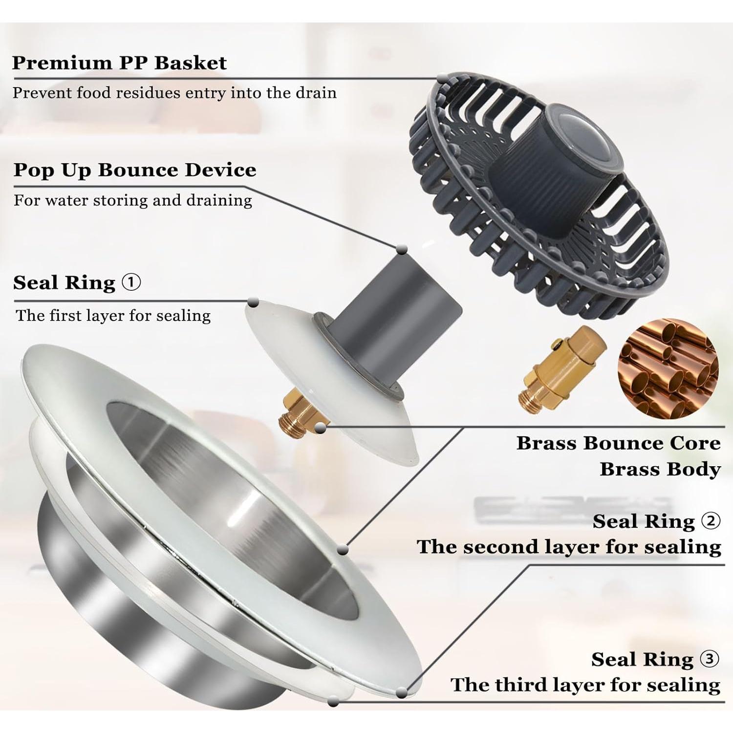 Tapón de Fregadero 3 en 1 BAOLSLS Plateado 8,89 cm