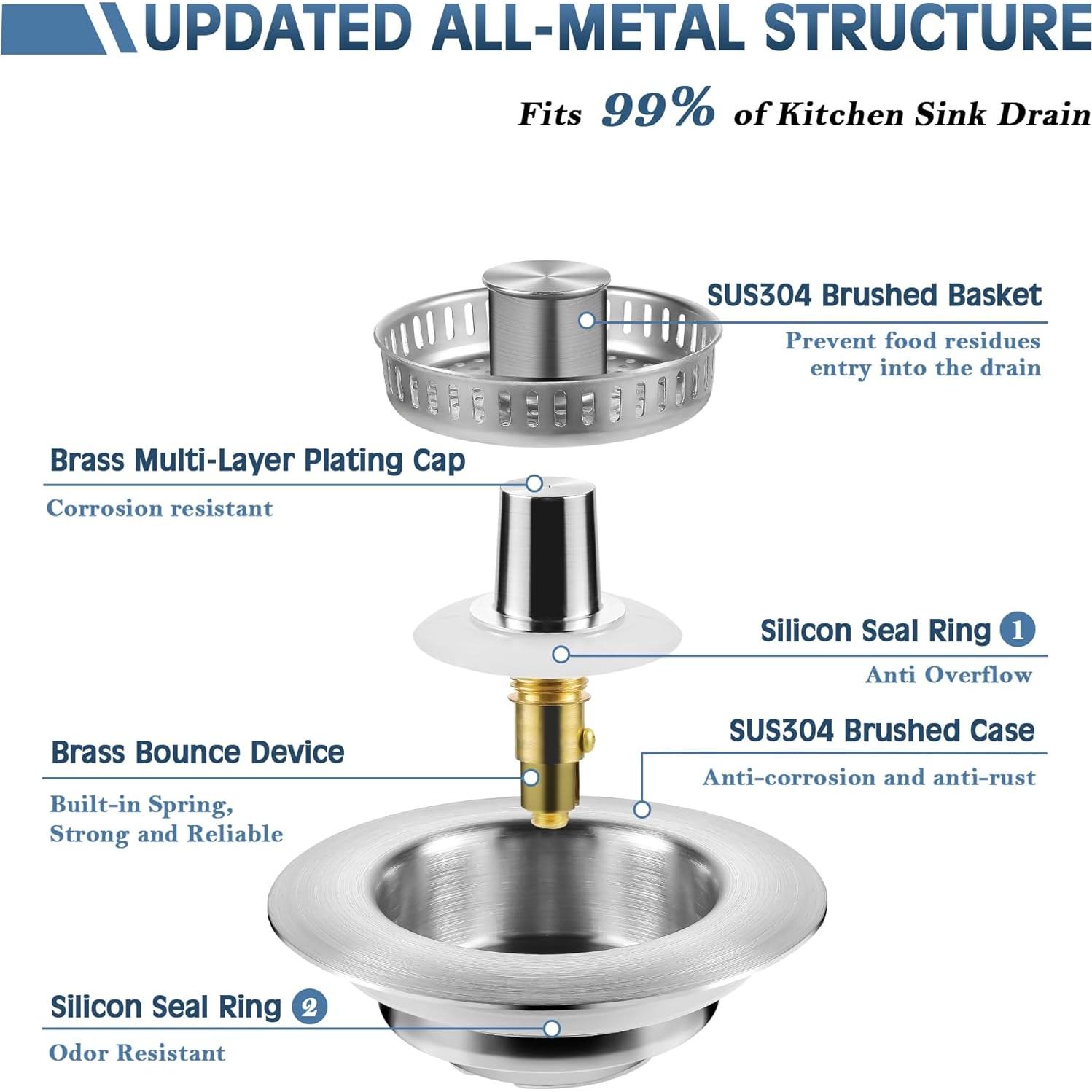 Colador de desagüe 3 en 1 tgosomt SUS304 cepillado