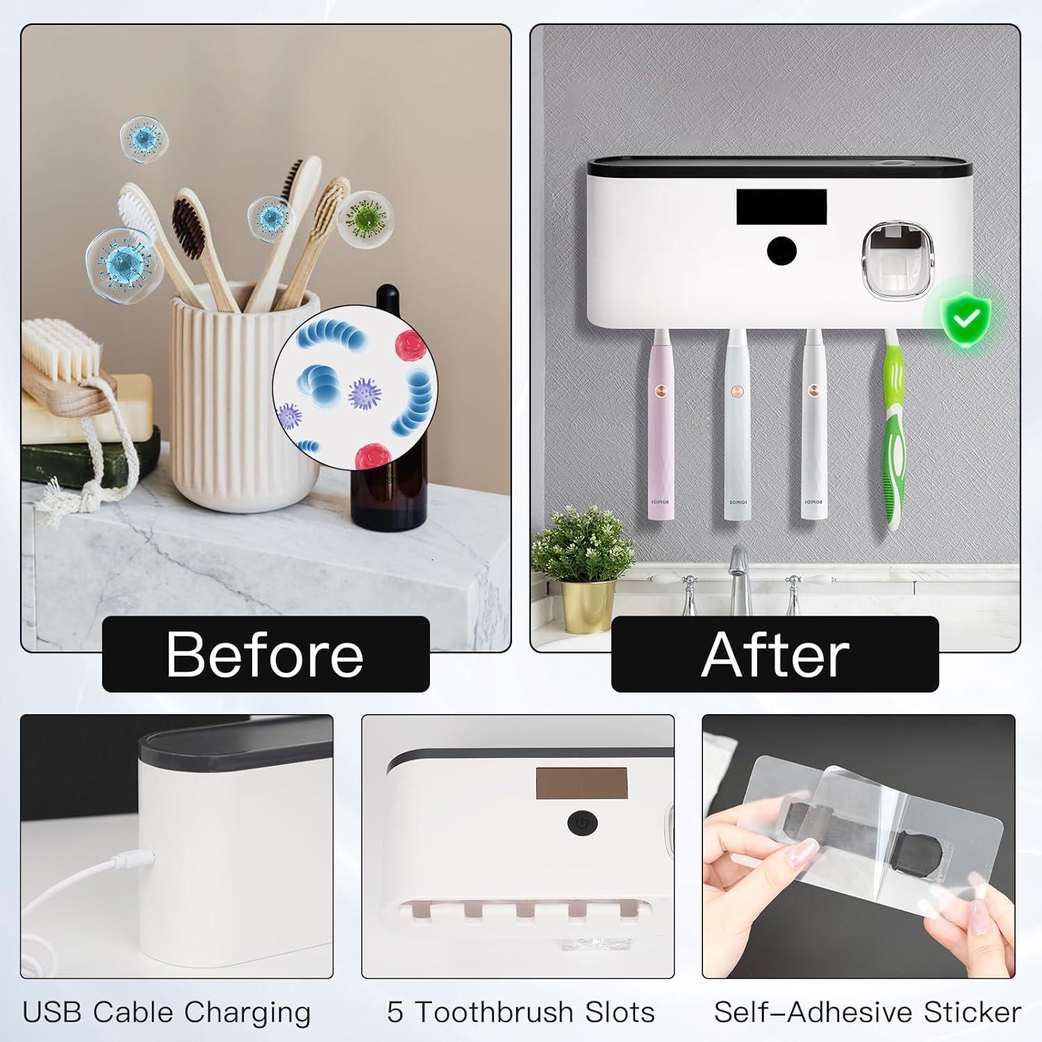 Soporte de Cepillos de Dientes LXIANGN USB Montaje Pared 5 Ranuras