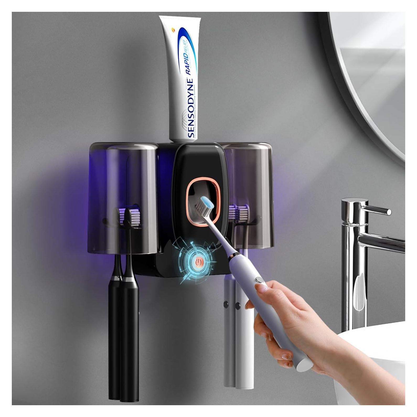 Soporte para cepillos de dientes Wekity negro con dispensador